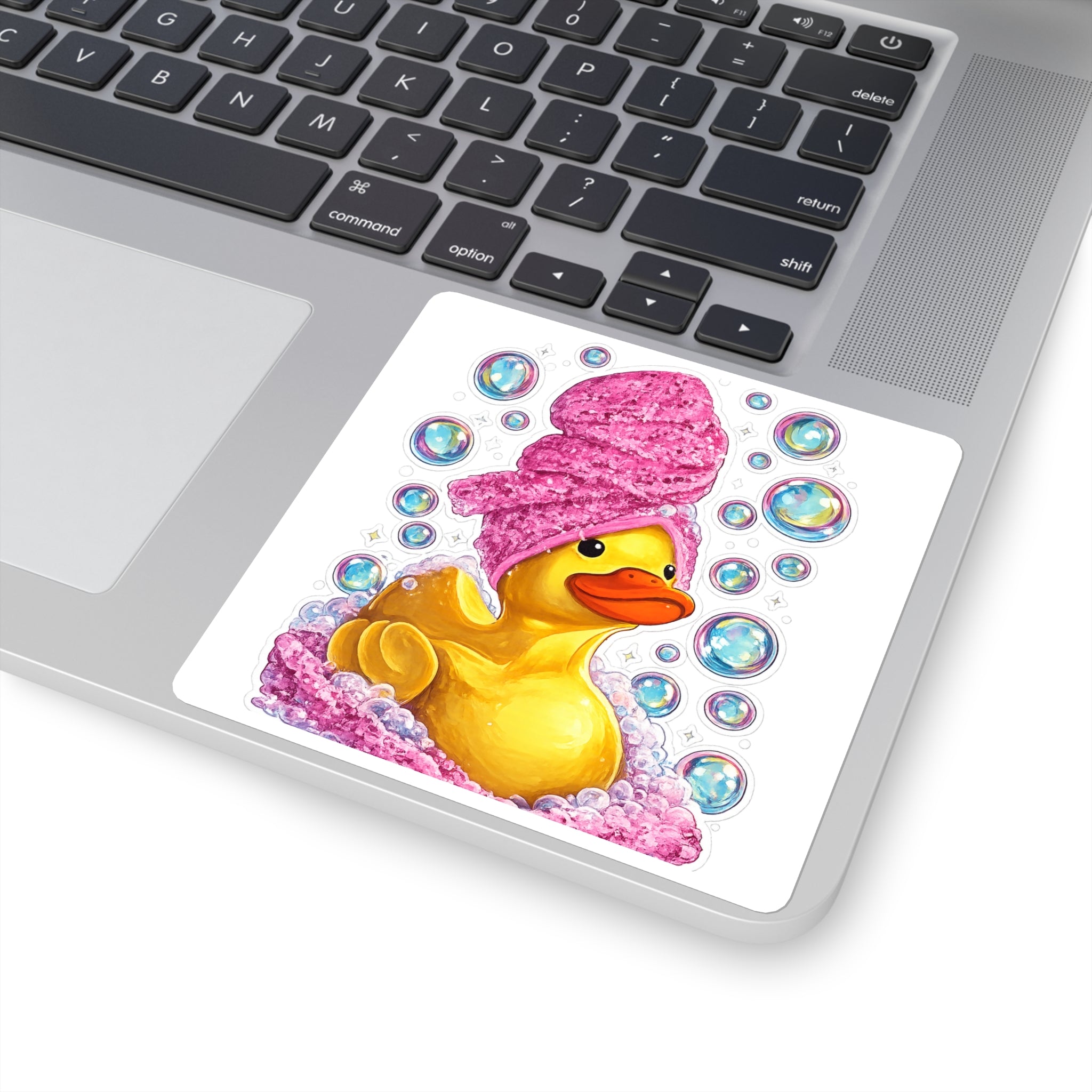Rubber Duck Spa Square Sticker — Cute Bubble Bath Laptop Decal
