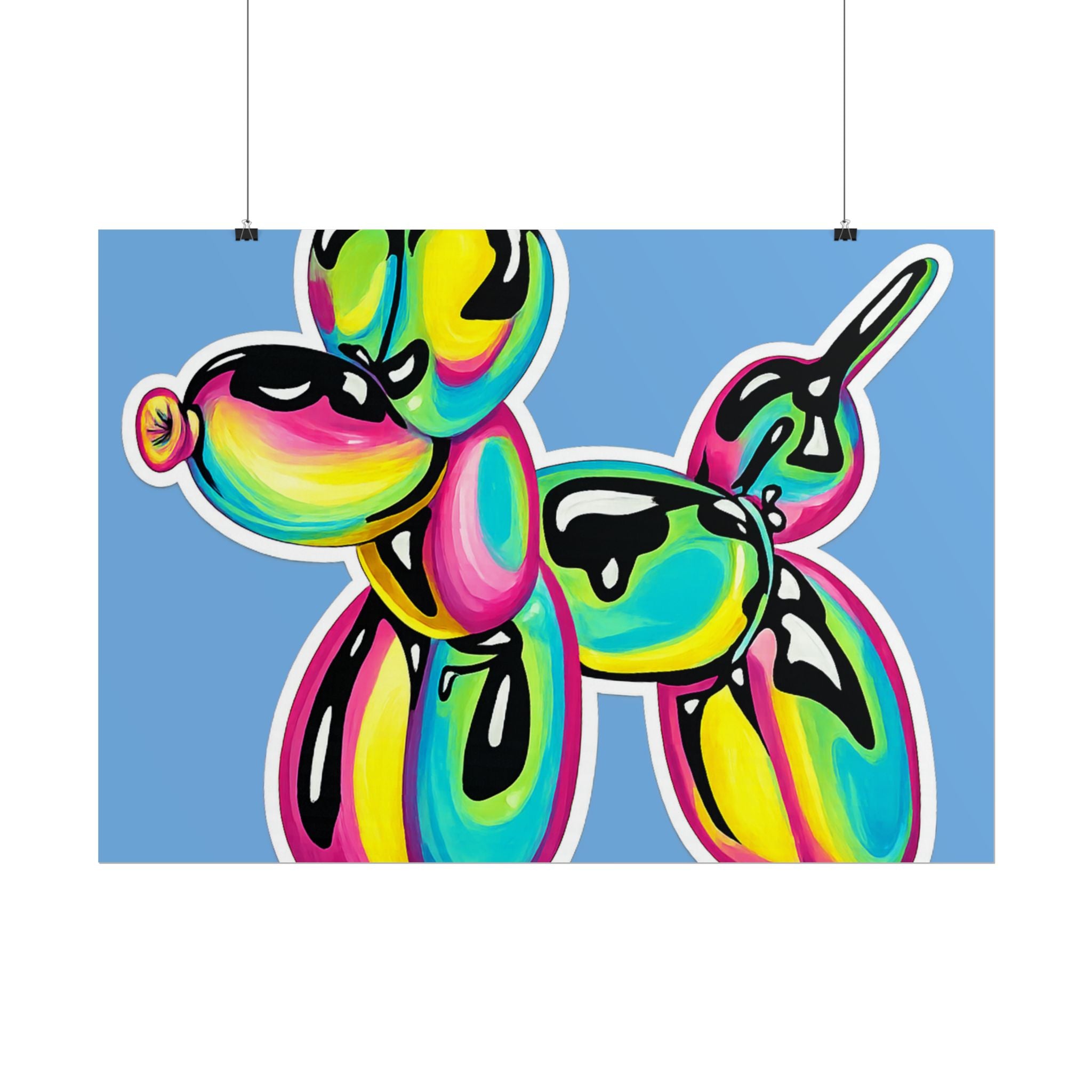 Balloon Dog Poster — Neon Art Print on Blue Background