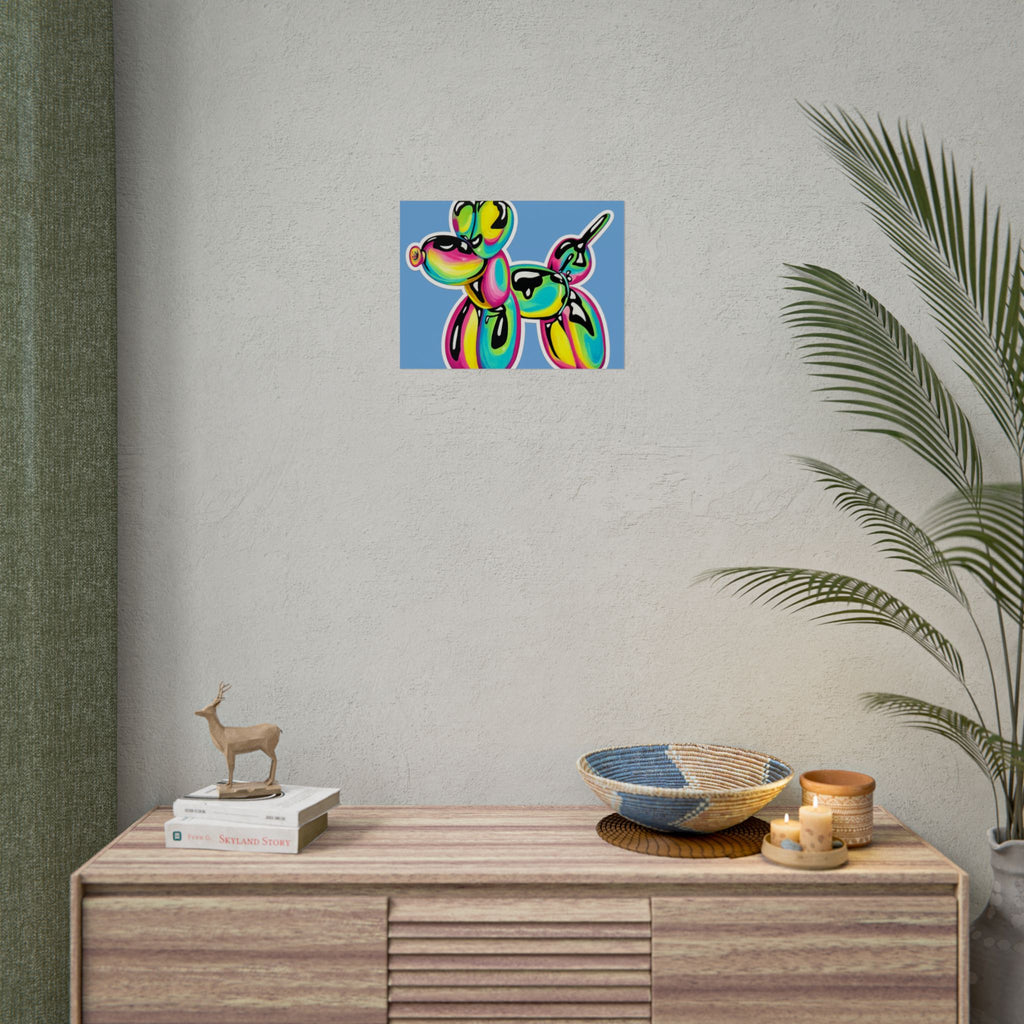 Balloon Dog Poster — Neon Art Print on Blue Background