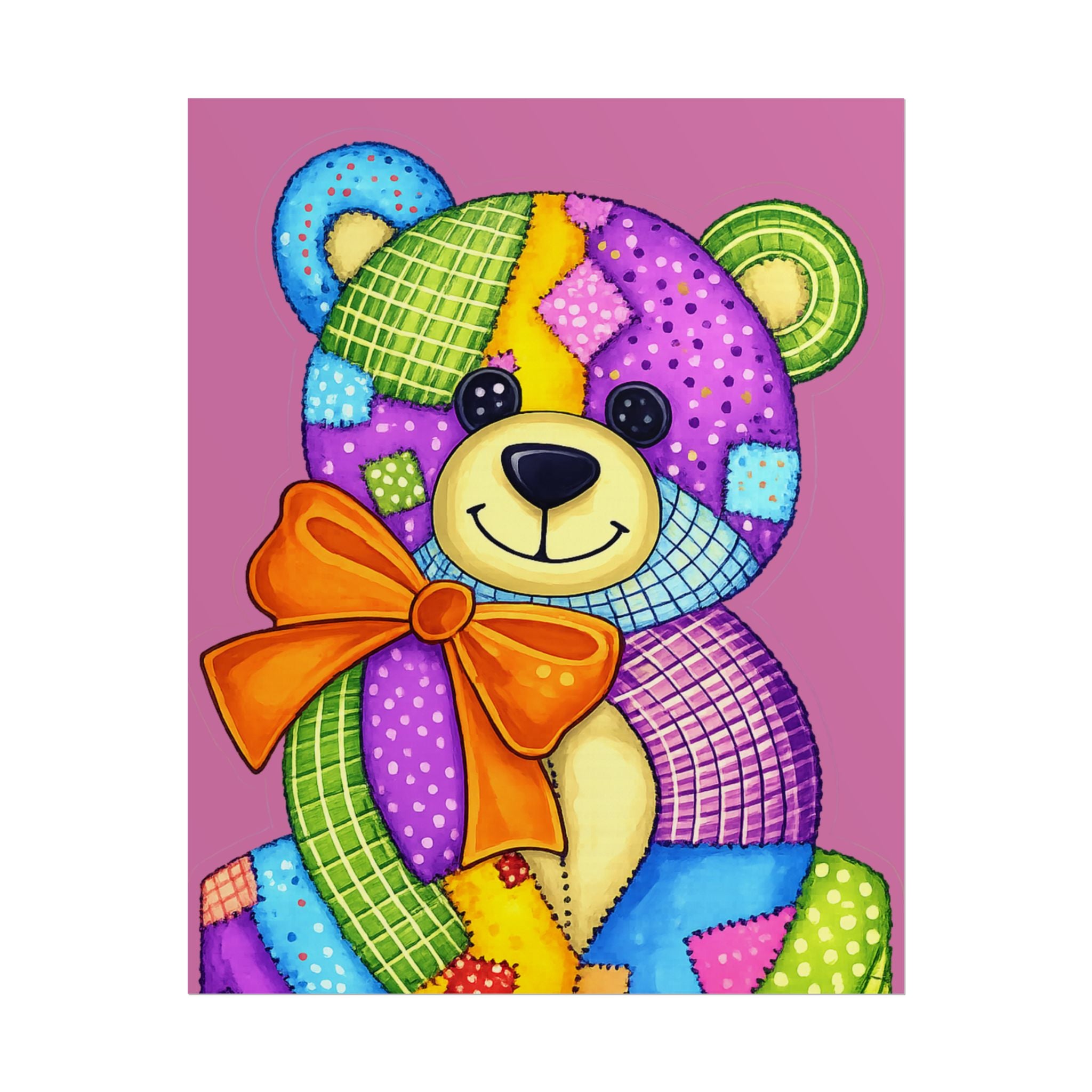 Colorful Patchwork Teddy Bear Poster — Cute Nursery Wall Art