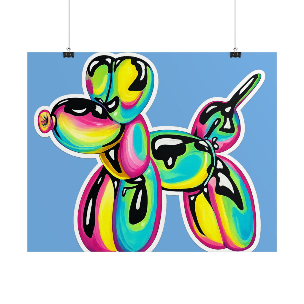 Balloon Dog Poster — Neon Art Print on Blue Background