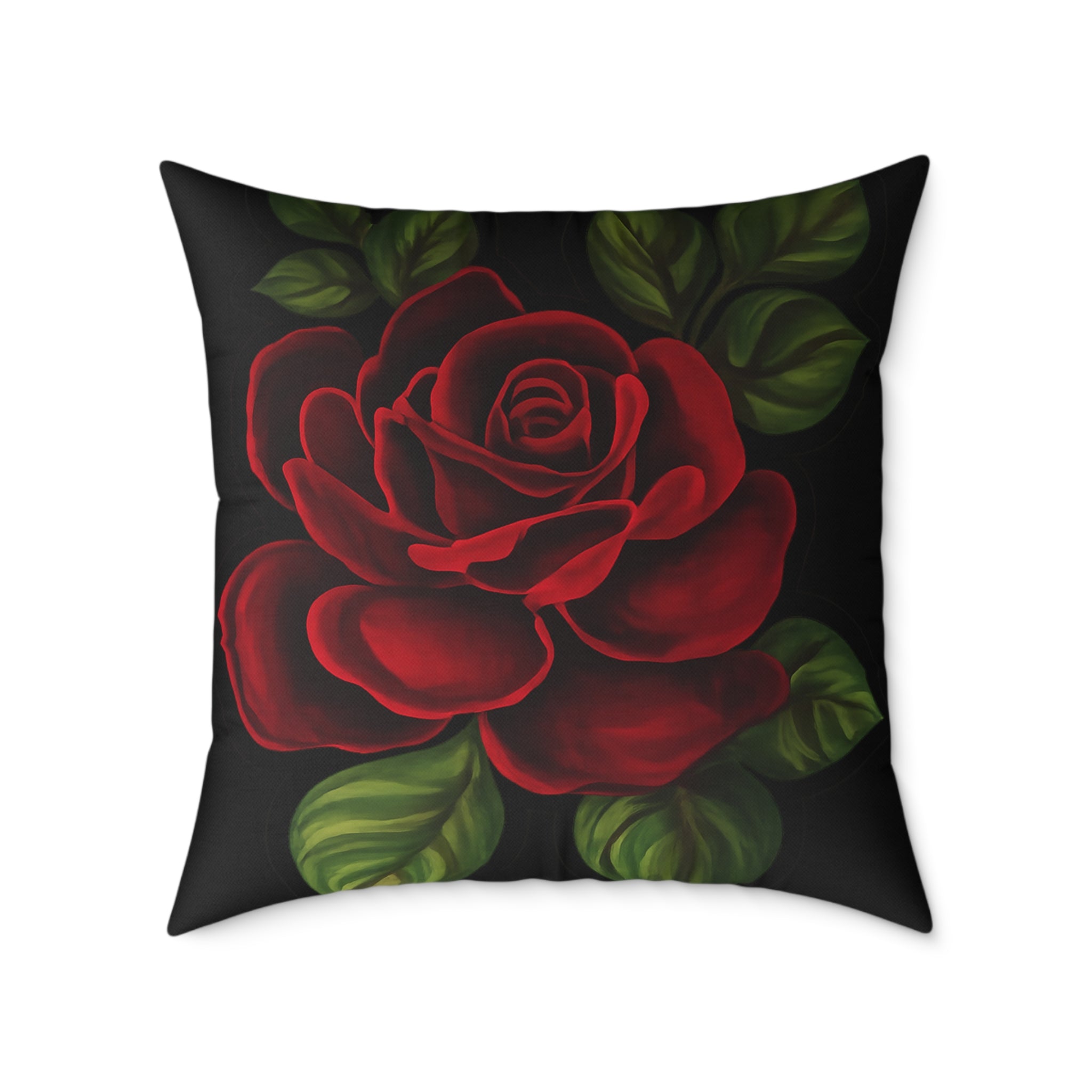 Red Rose Floral Throw Pillow — Square Canvas Decorative Pillow