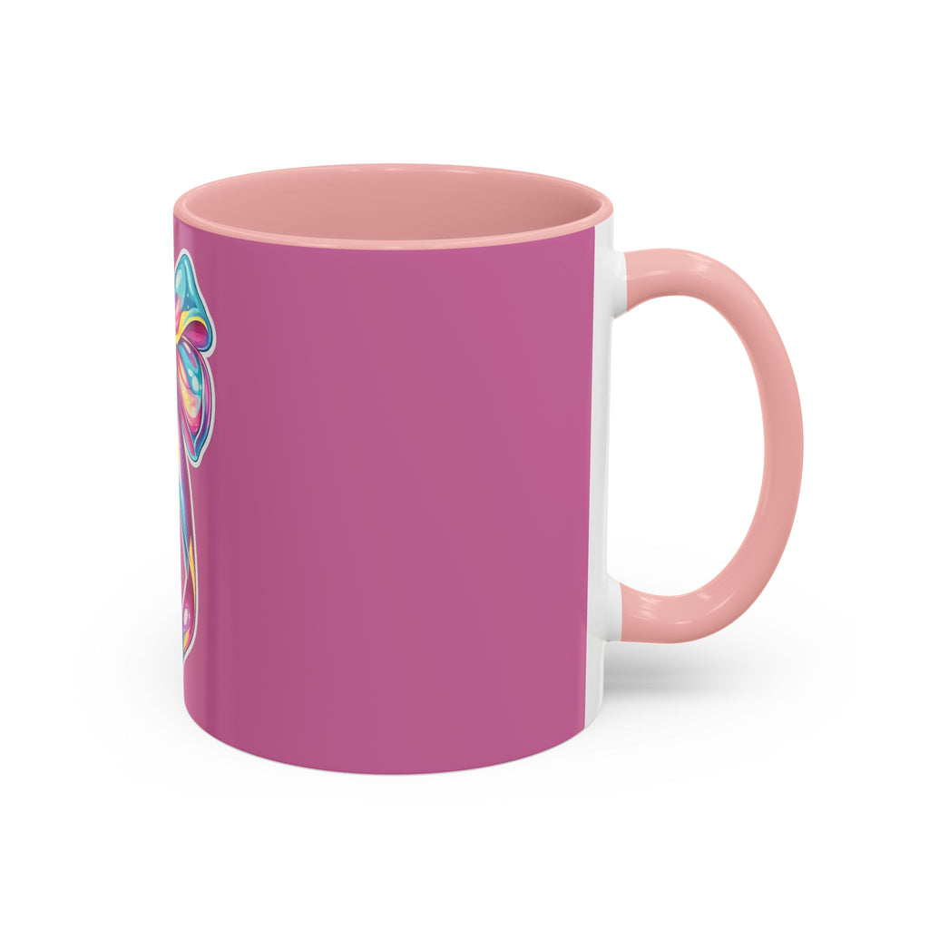 Pink Accent Coffee Mug with Rainbow Bow – Cute Gift Mug for Her