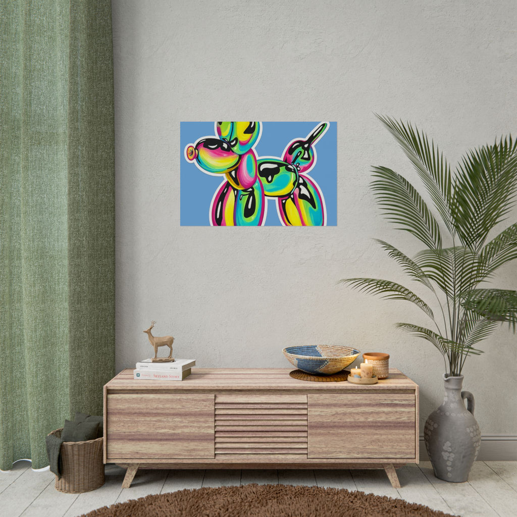 Balloon Dog Poster — Neon Art Print on Blue Background