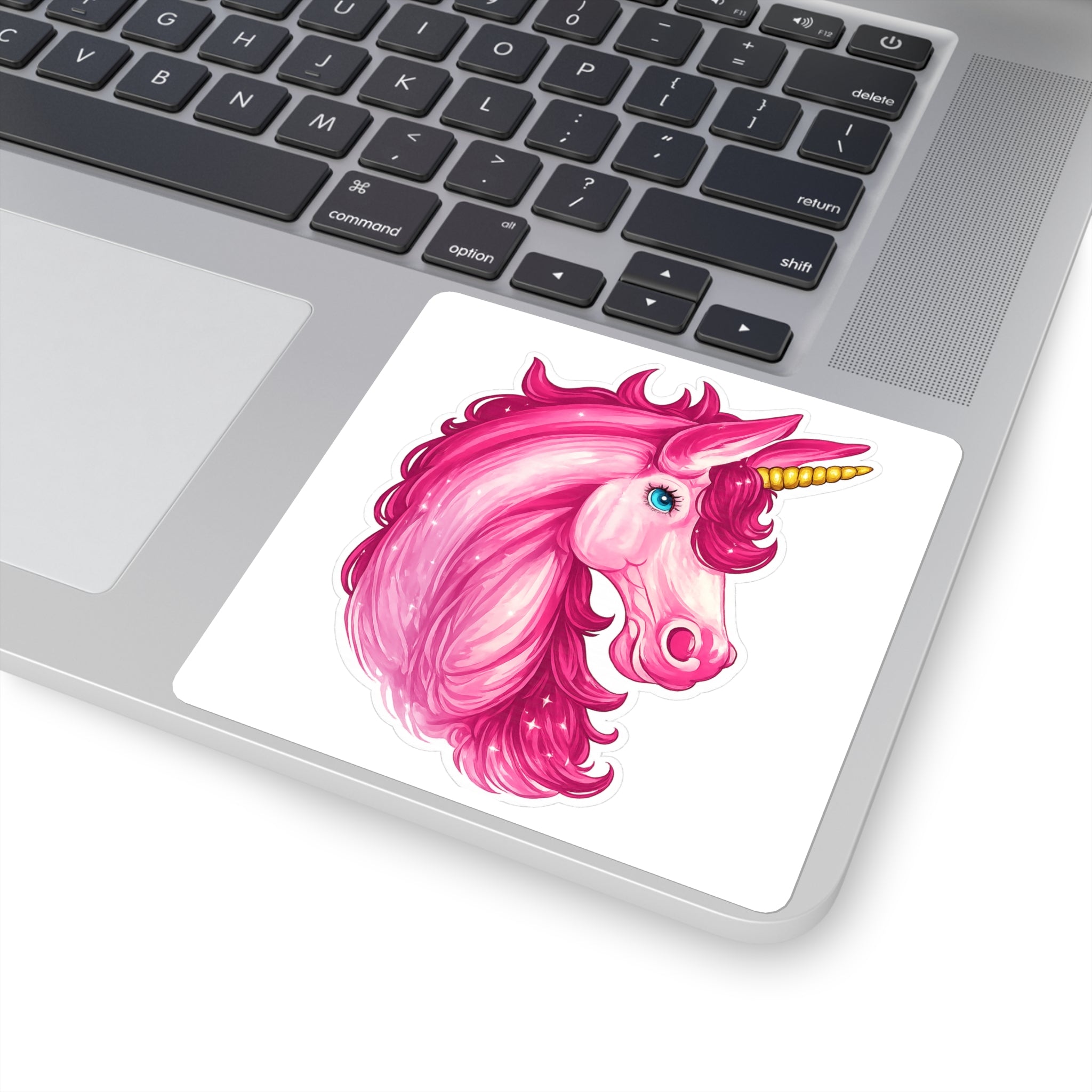 Pink Unicorn Square Sticker — Cute Magical Laptop Decal