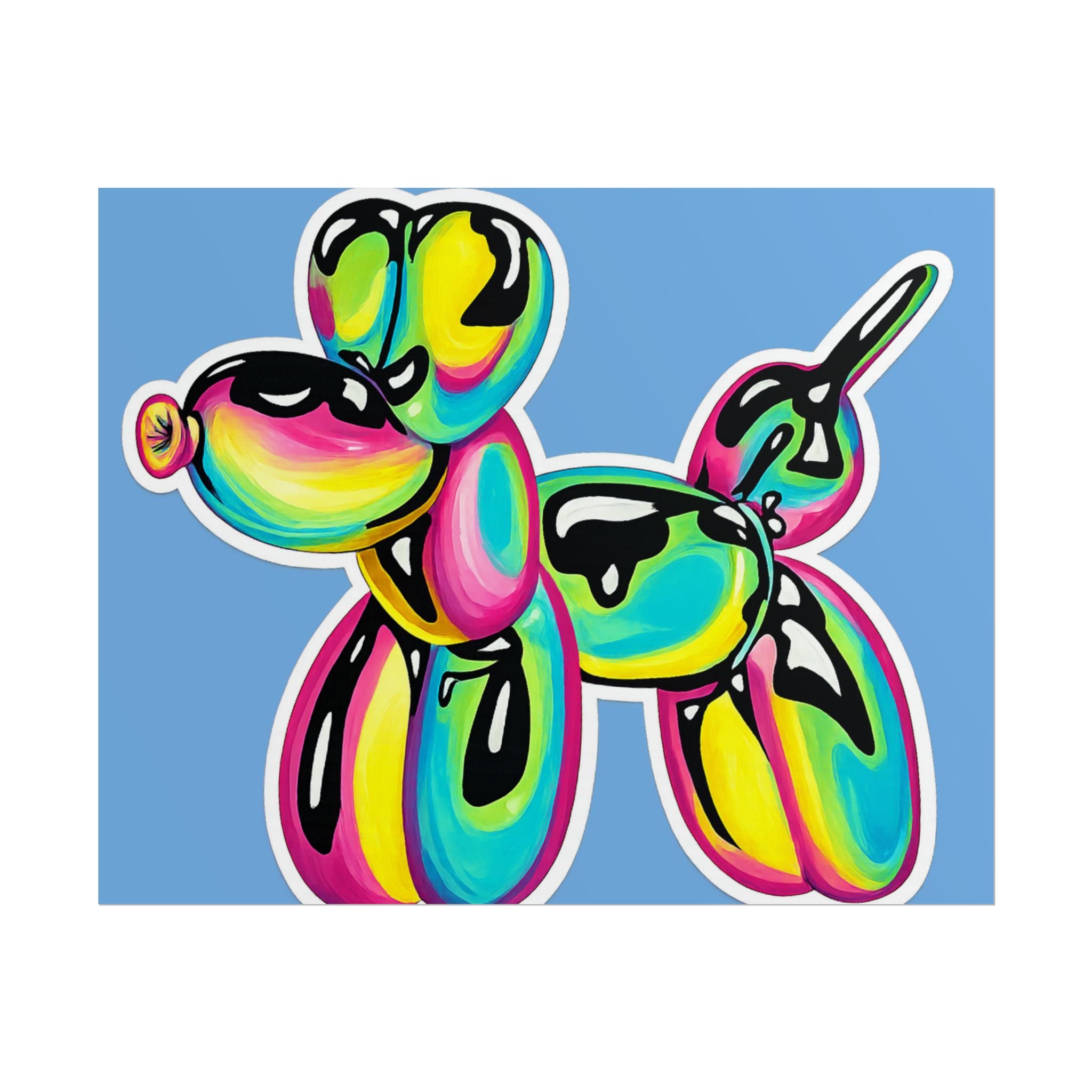 Balloon Dog Poster — Neon Art Print on Blue Background