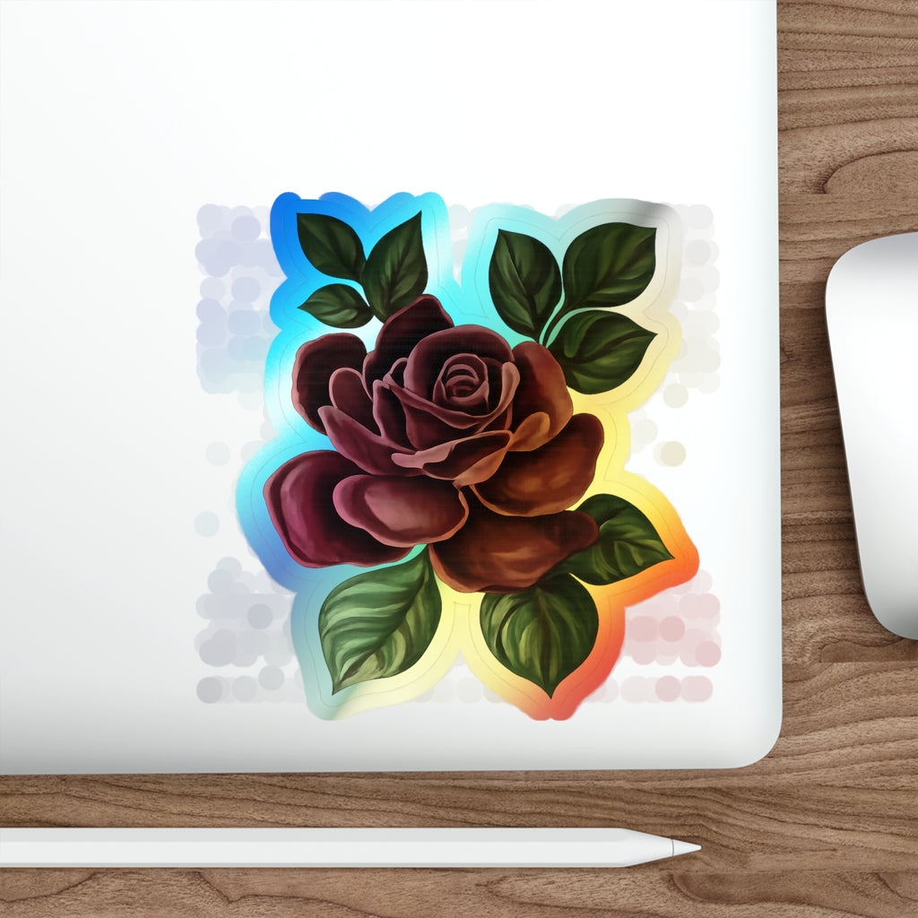 Holographic Rose Die-Cut Sticker — Iridescent Floral Skateboard Decal