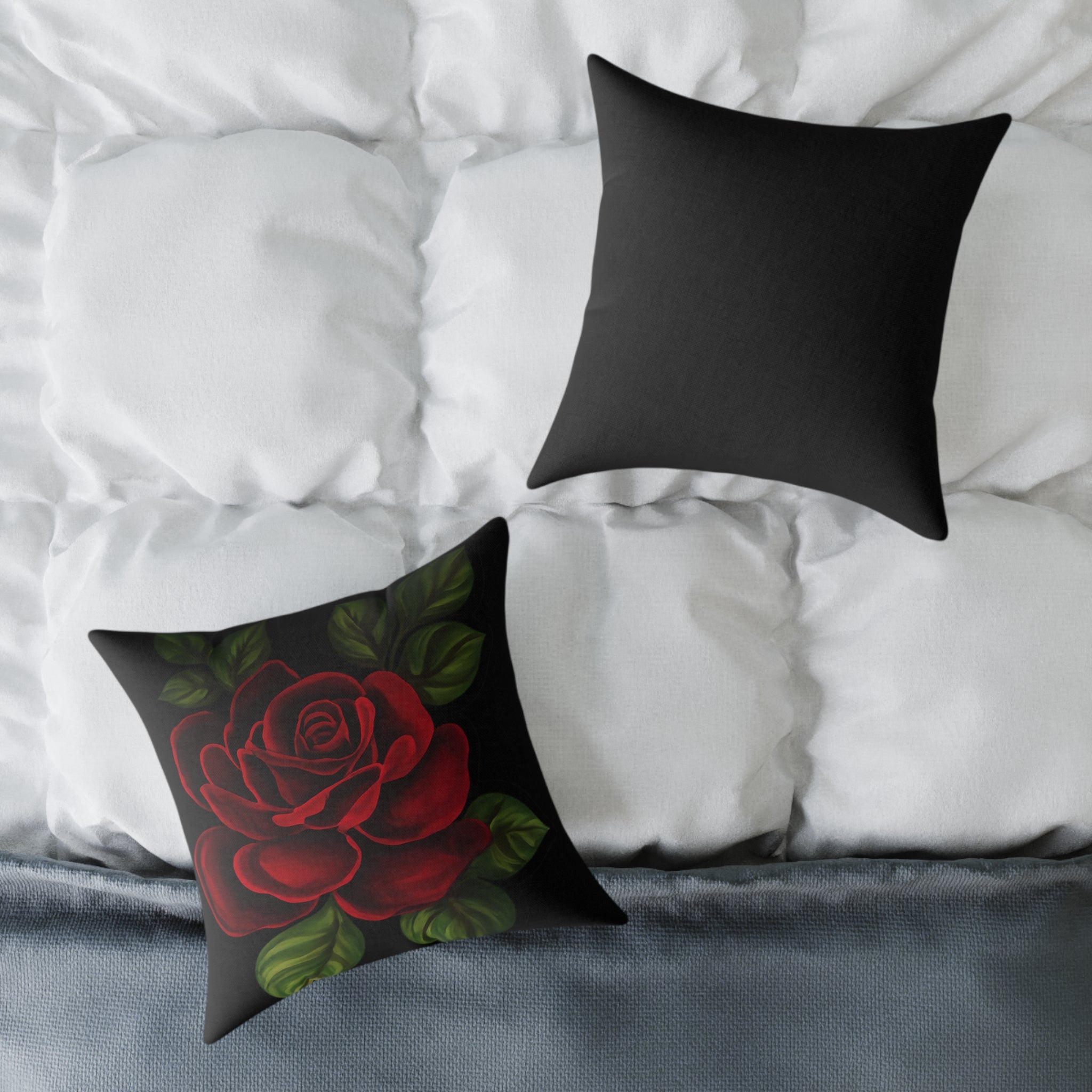 Red Rose Floral Throw Pillow — Square Canvas Decorative Pillow