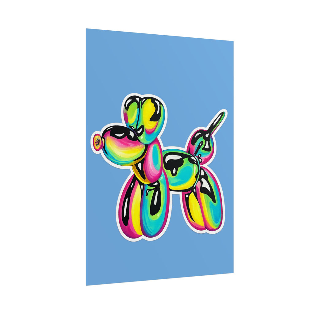 Balloon Dog Poster — Neon Art Print on Blue Background