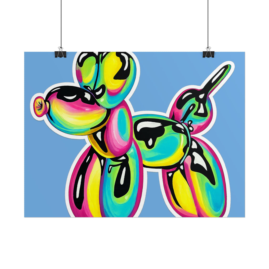 Balloon Dog Poster — Neon Art Print on Blue Background