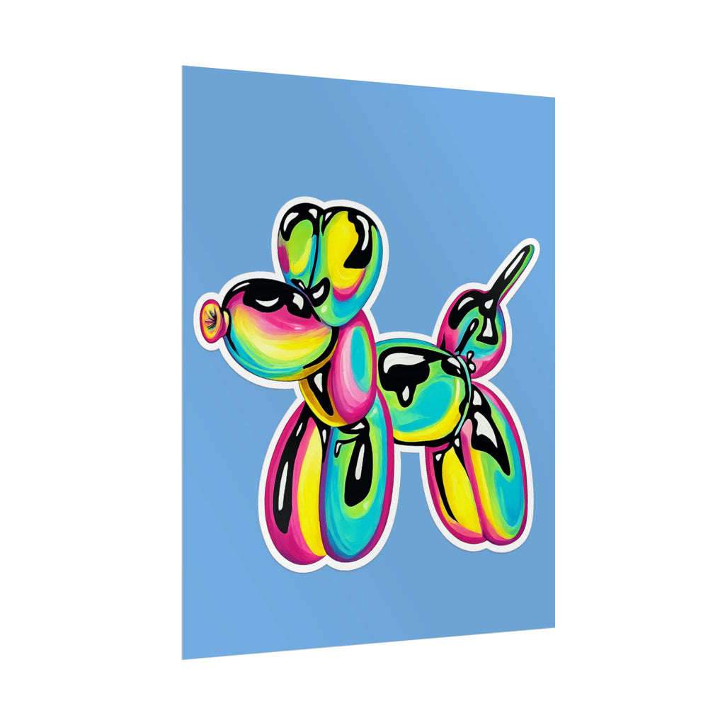 Balloon Dog Poster — Neon Art Print on Blue Background