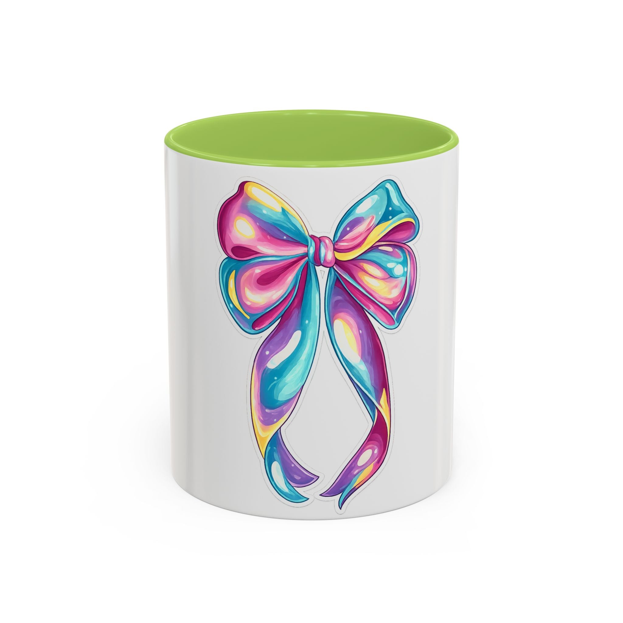 Rainbow Bow Accent Coffee Mug — Colorful Gift Mug for Her