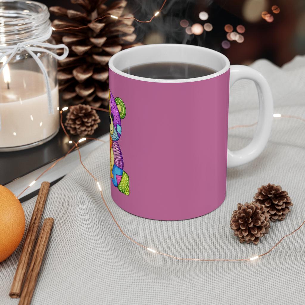 Colorful Patchwork Teddy Bear Mug — Cute 11oz Coffee Cup