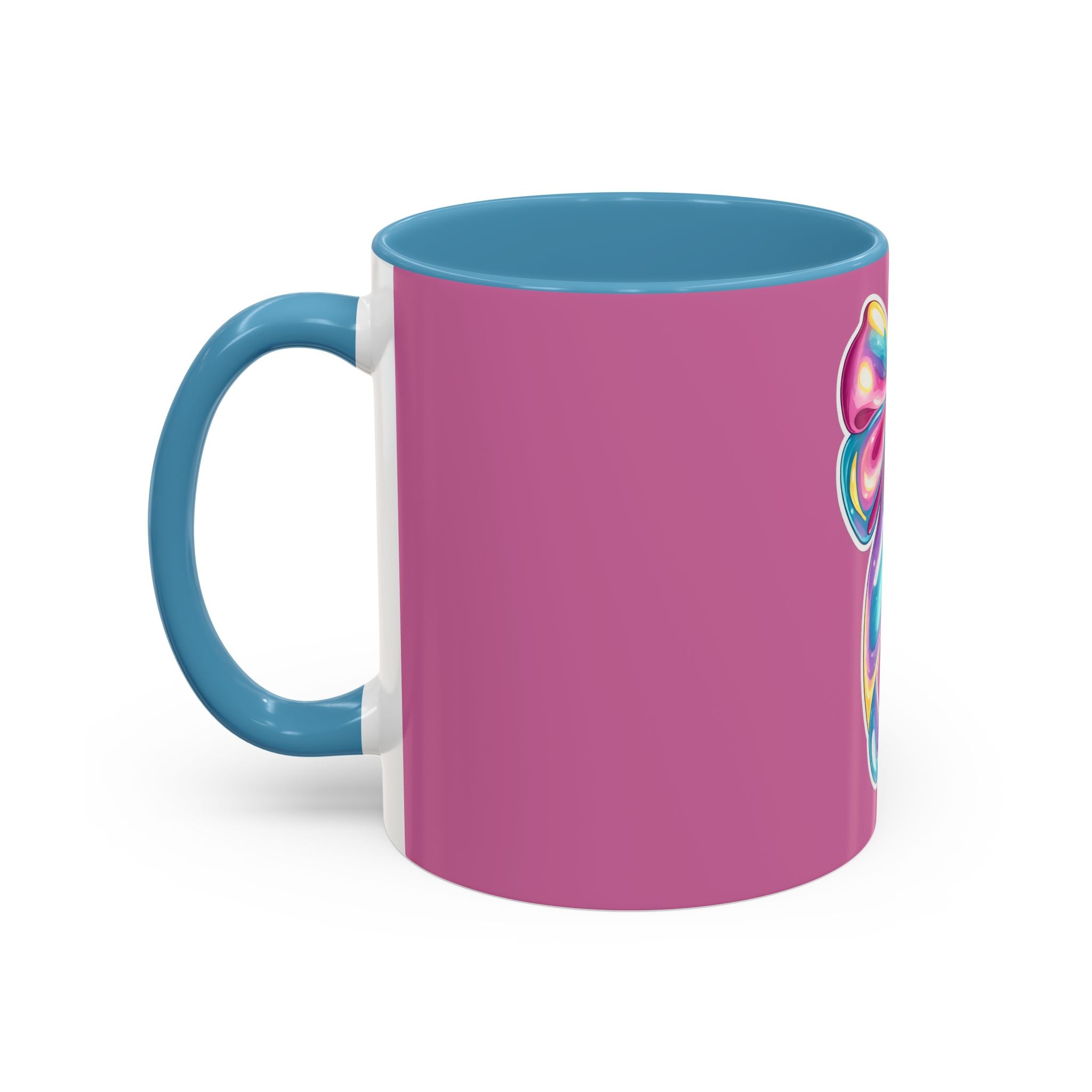 Pink Accent Coffee Mug with Rainbow Bow – Cute Gift Mug for Her