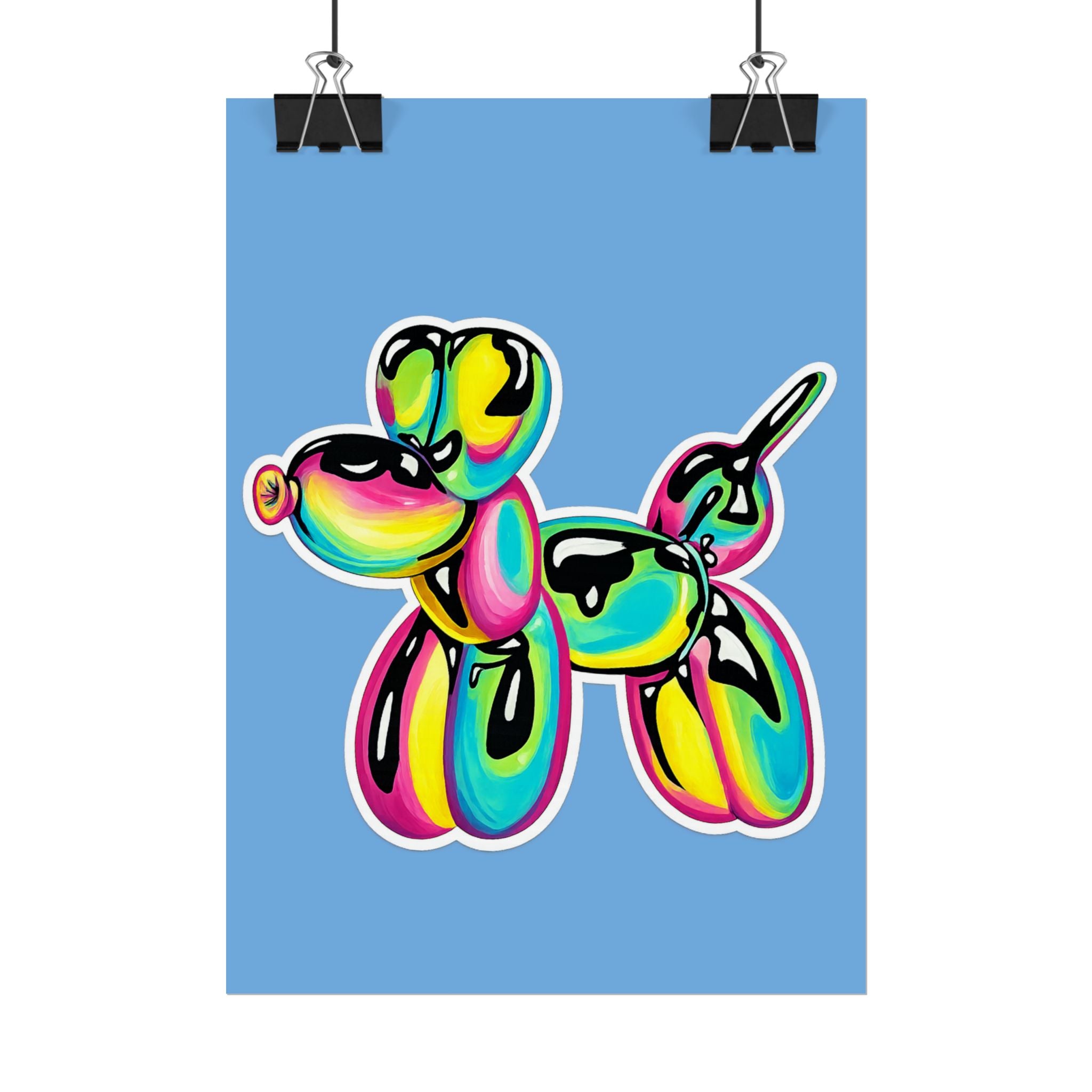 Balloon Dog Poster — Neon Art Print on Blue Background