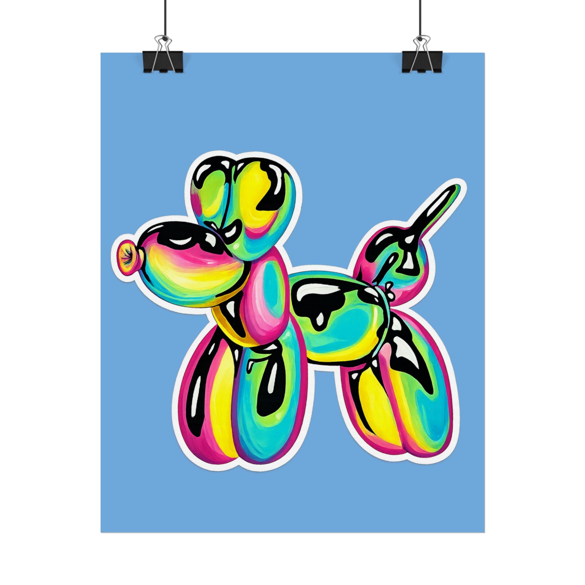Balloon Dog Poster — Neon Art Print on Blue Background