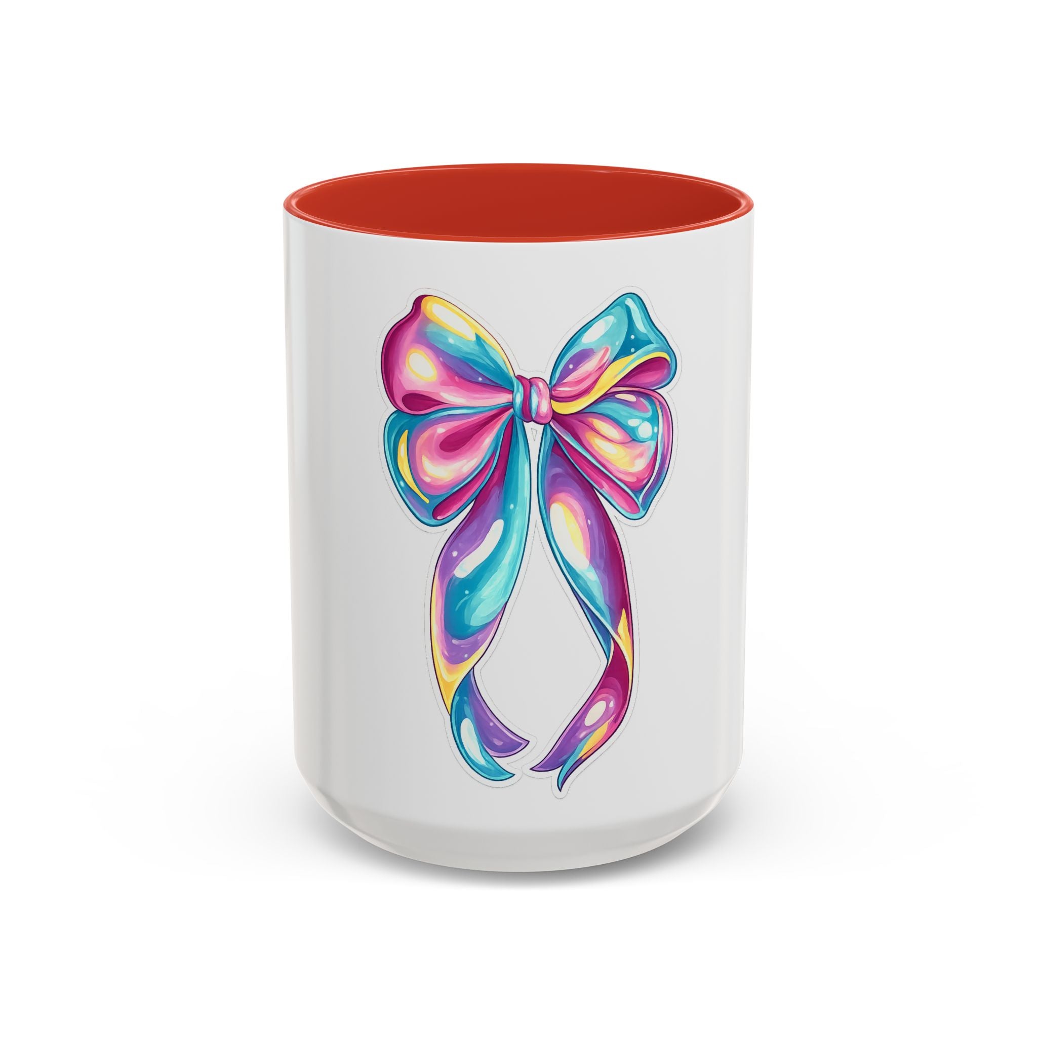 Rainbow Bow Accent Coffee Mug — Colorful Gift Mug for Her
