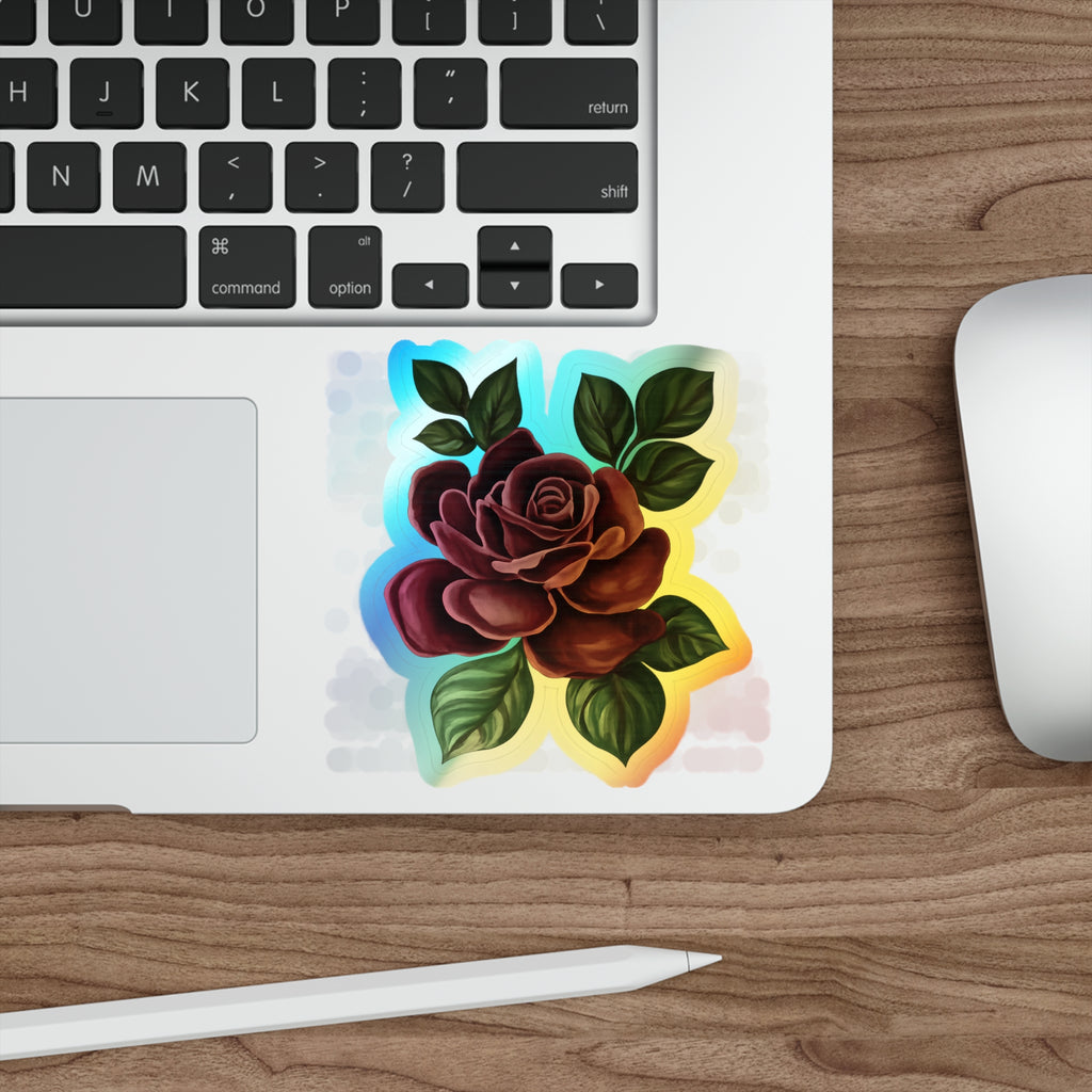 Holographic Rose Die-Cut Sticker — Iridescent Floral Skateboard Decal