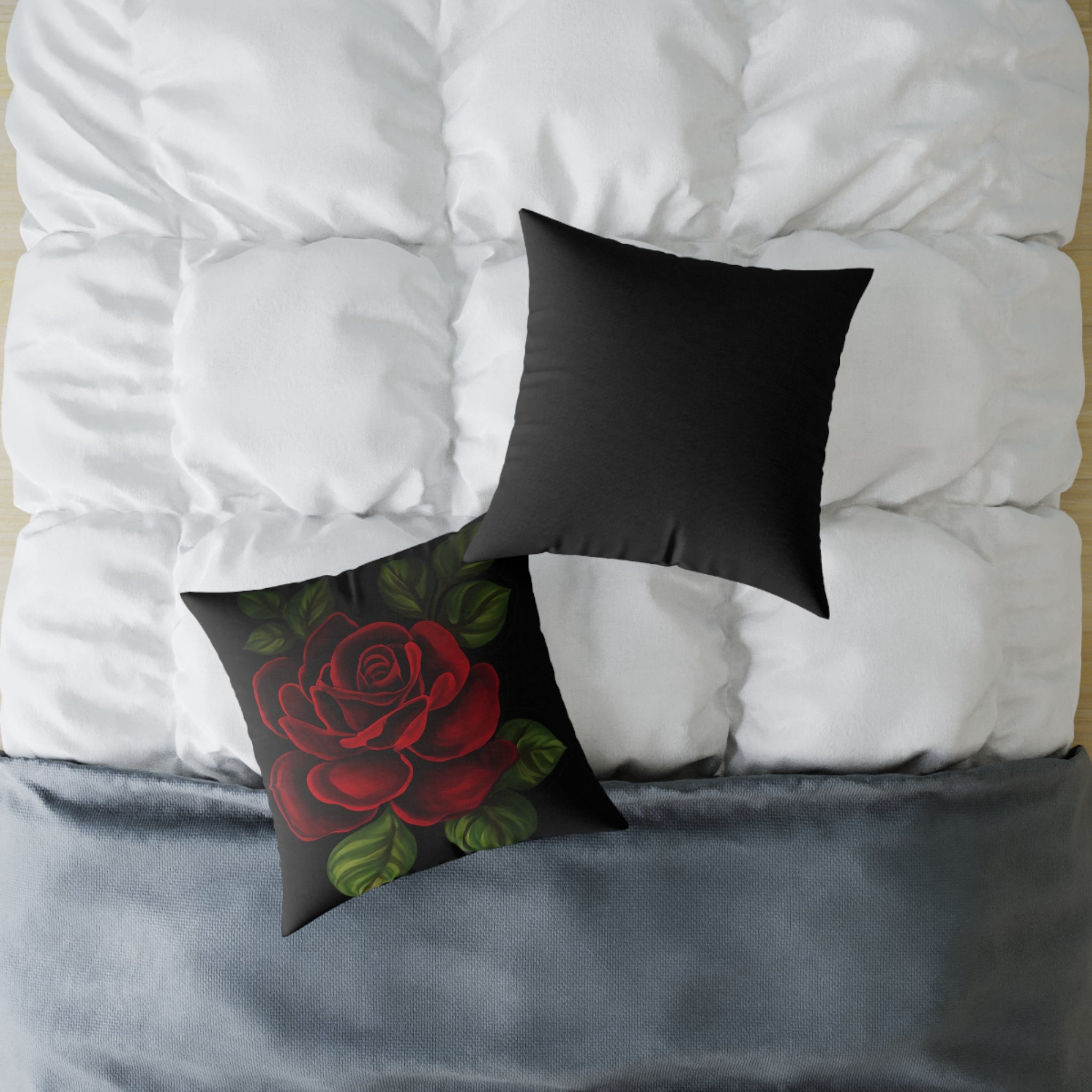 Red Rose Floral Throw Pillow — Square Canvas Decorative Pillow
