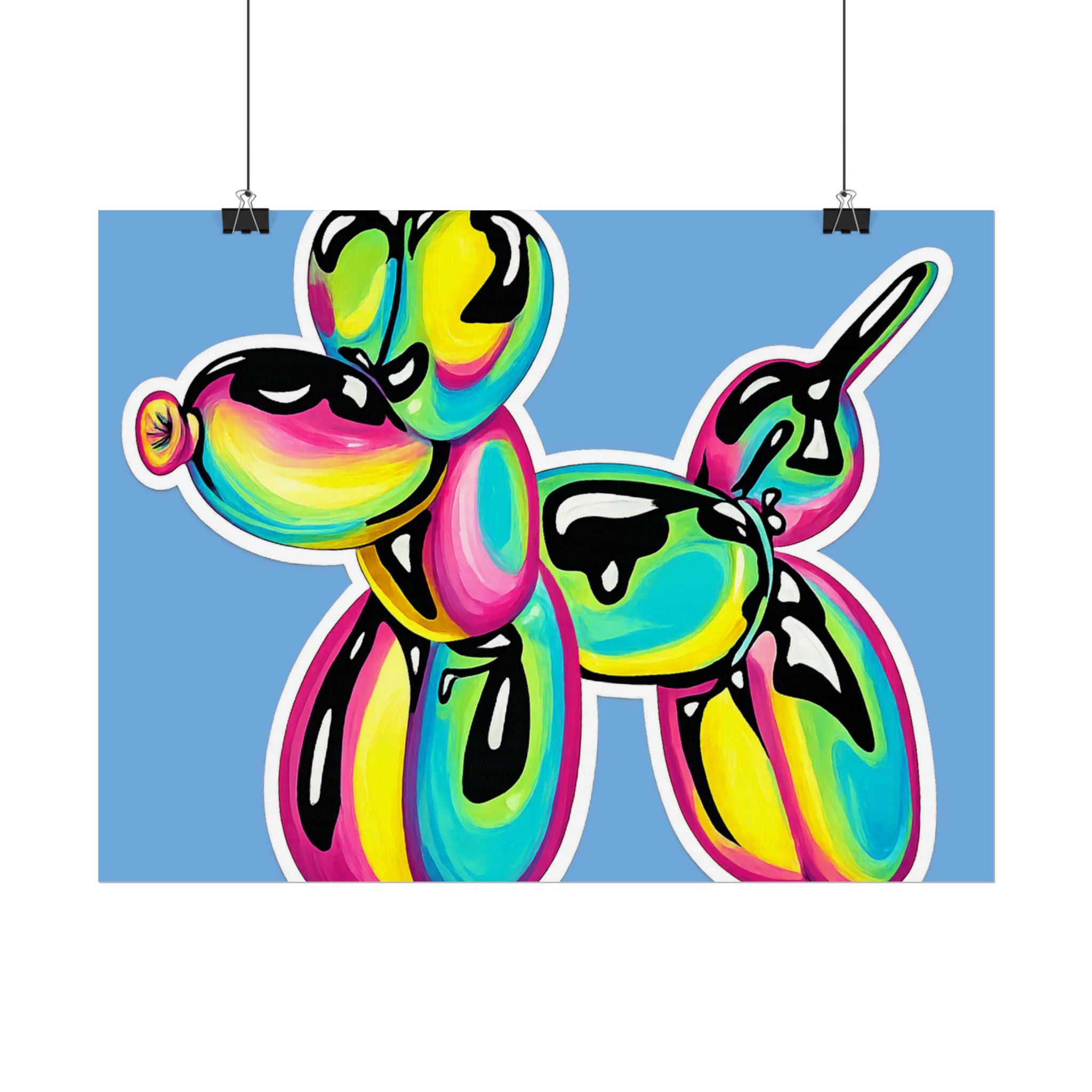 Balloon Dog Poster — Neon Art Print on Blue Background