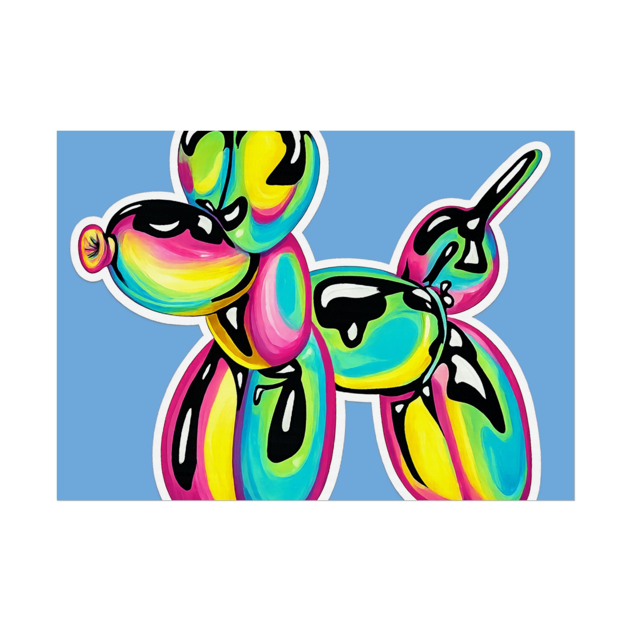 Balloon Dog Poster — Neon Art Print on Blue Background