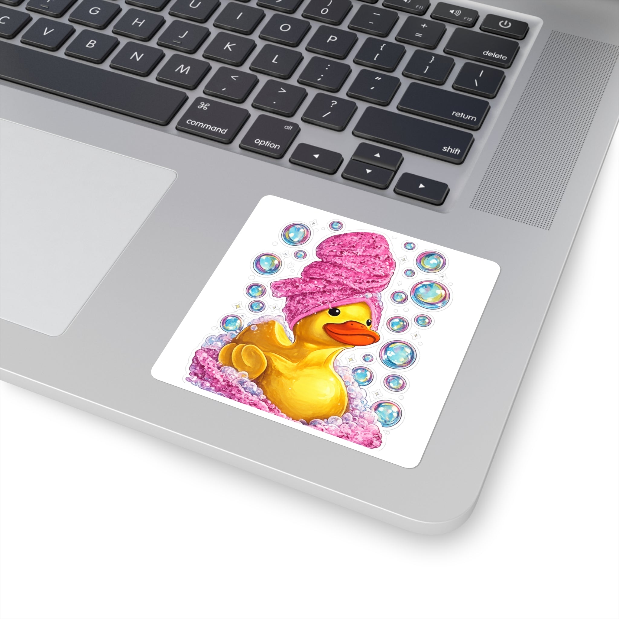 Rubber Duck Spa Square Sticker — Cute Bubble Bath Laptop Decal