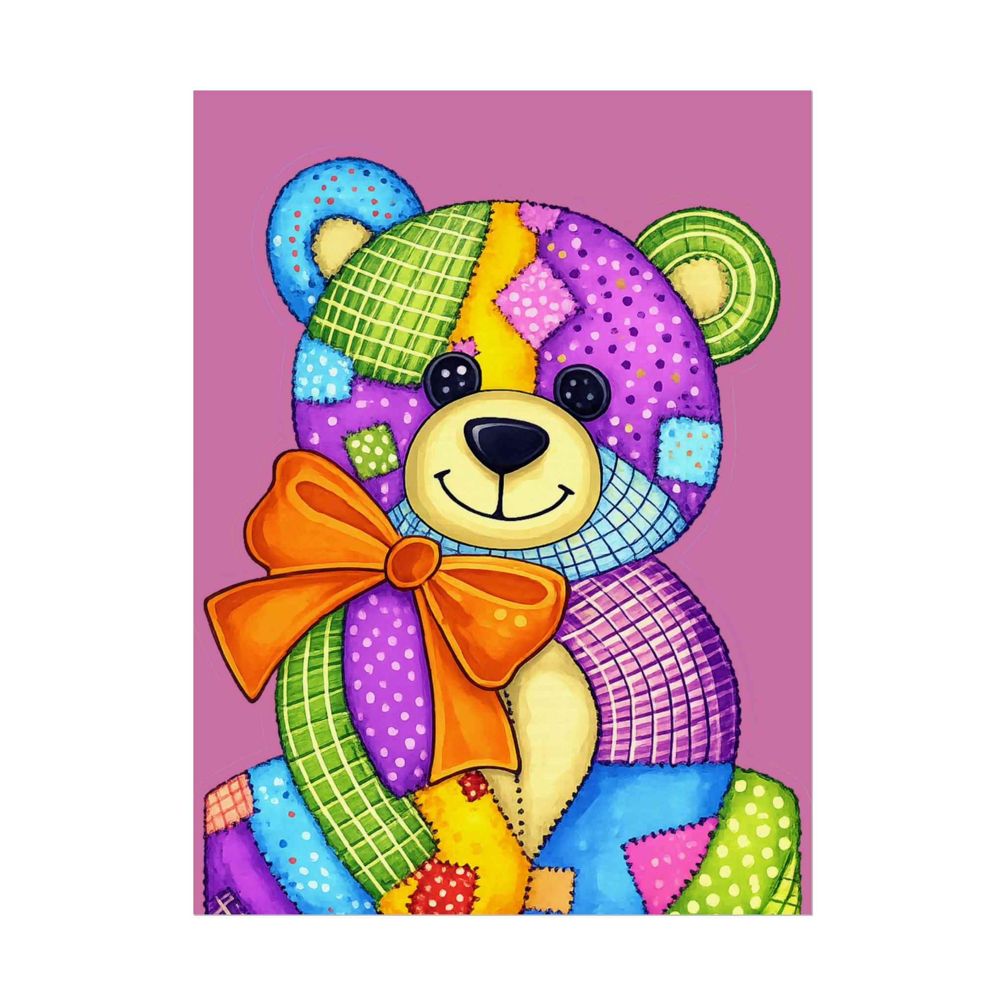 Colorful Patchwork Teddy Bear Poster — Cute Nursery Wall Art