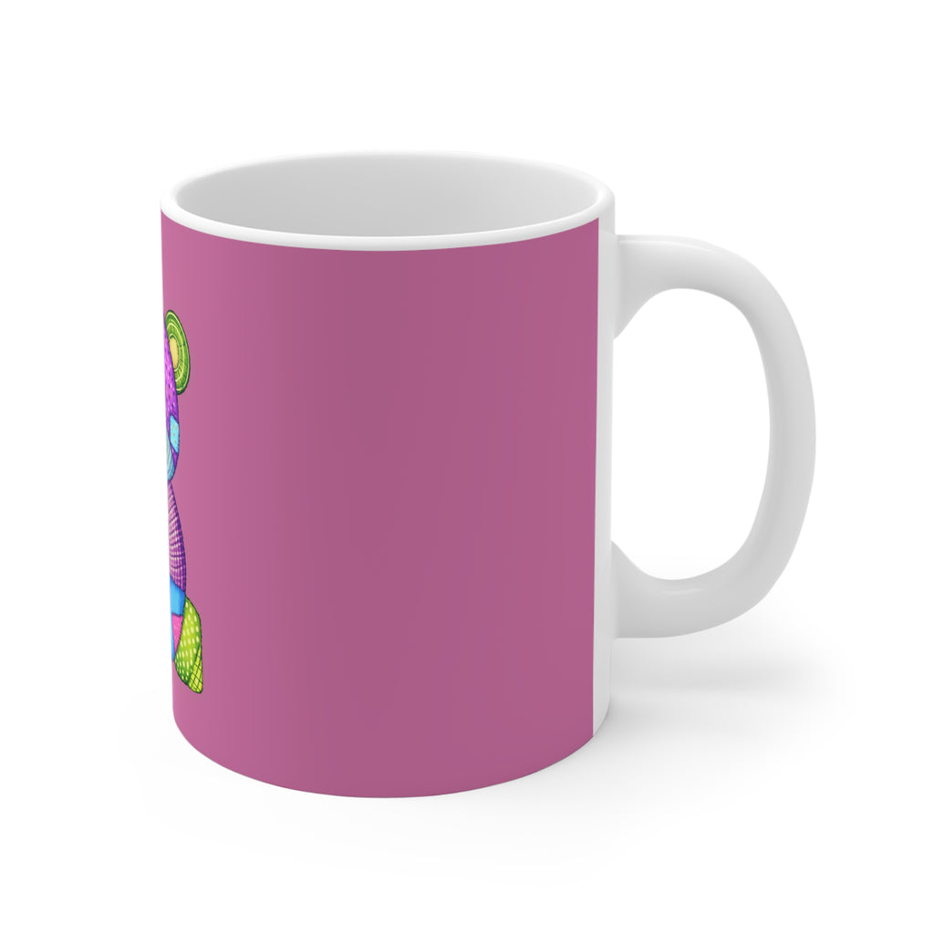 Colorful Patchwork Teddy Bear Mug — Cute 11oz Coffee Cup