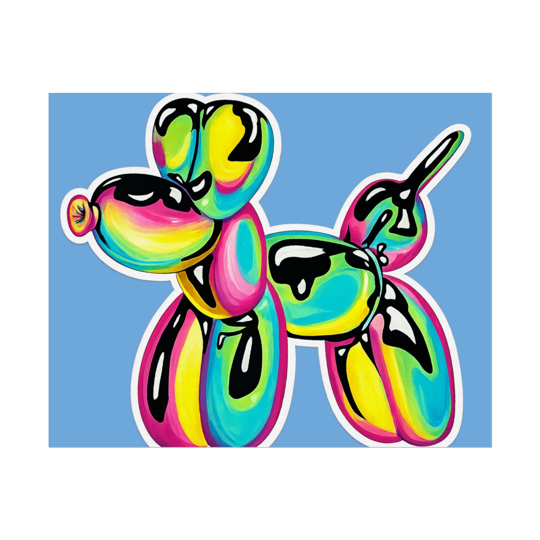 Balloon Dog Poster — Neon Art Print on Blue Background