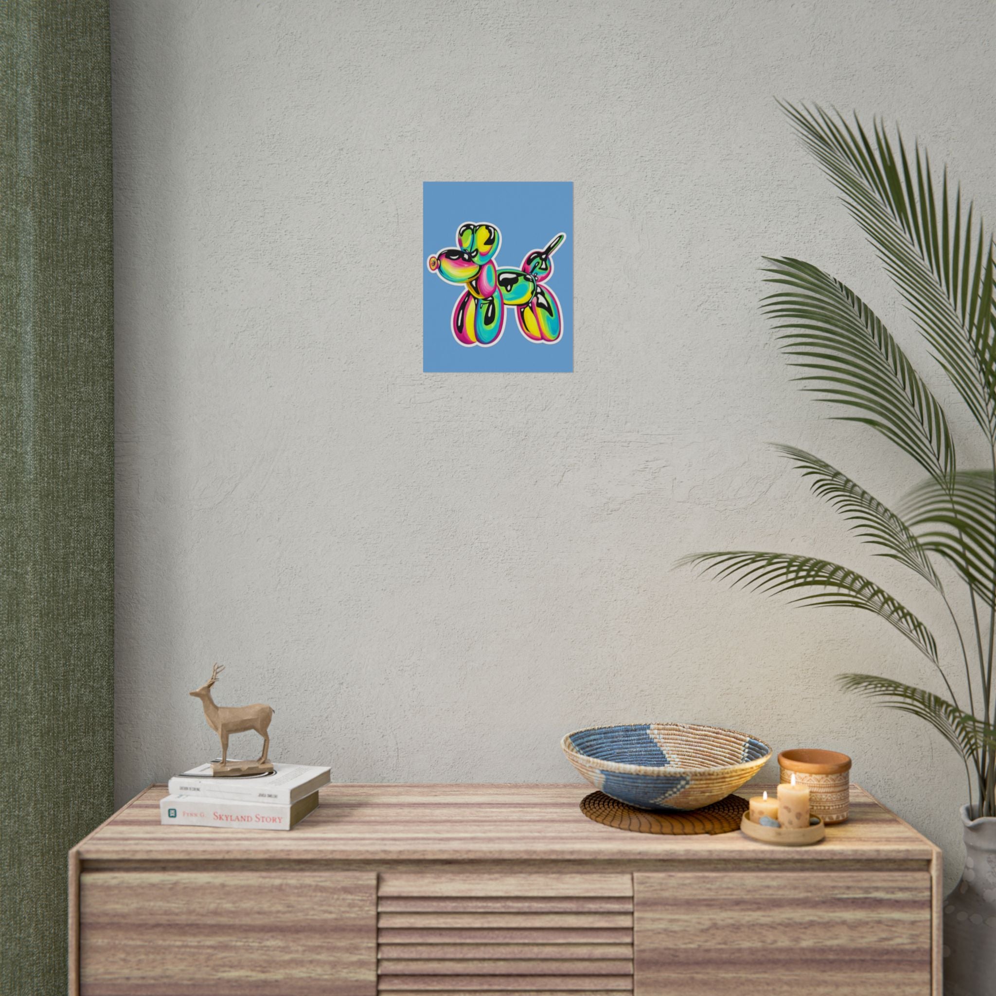 Balloon Dog Poster — Neon Art Print on Blue Background