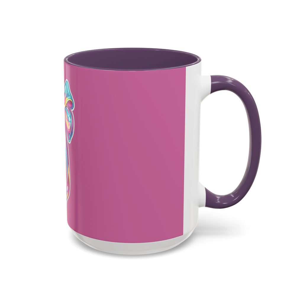 Pink Accent Coffee Mug with Rainbow Bow – Cute Gift Mug for Her