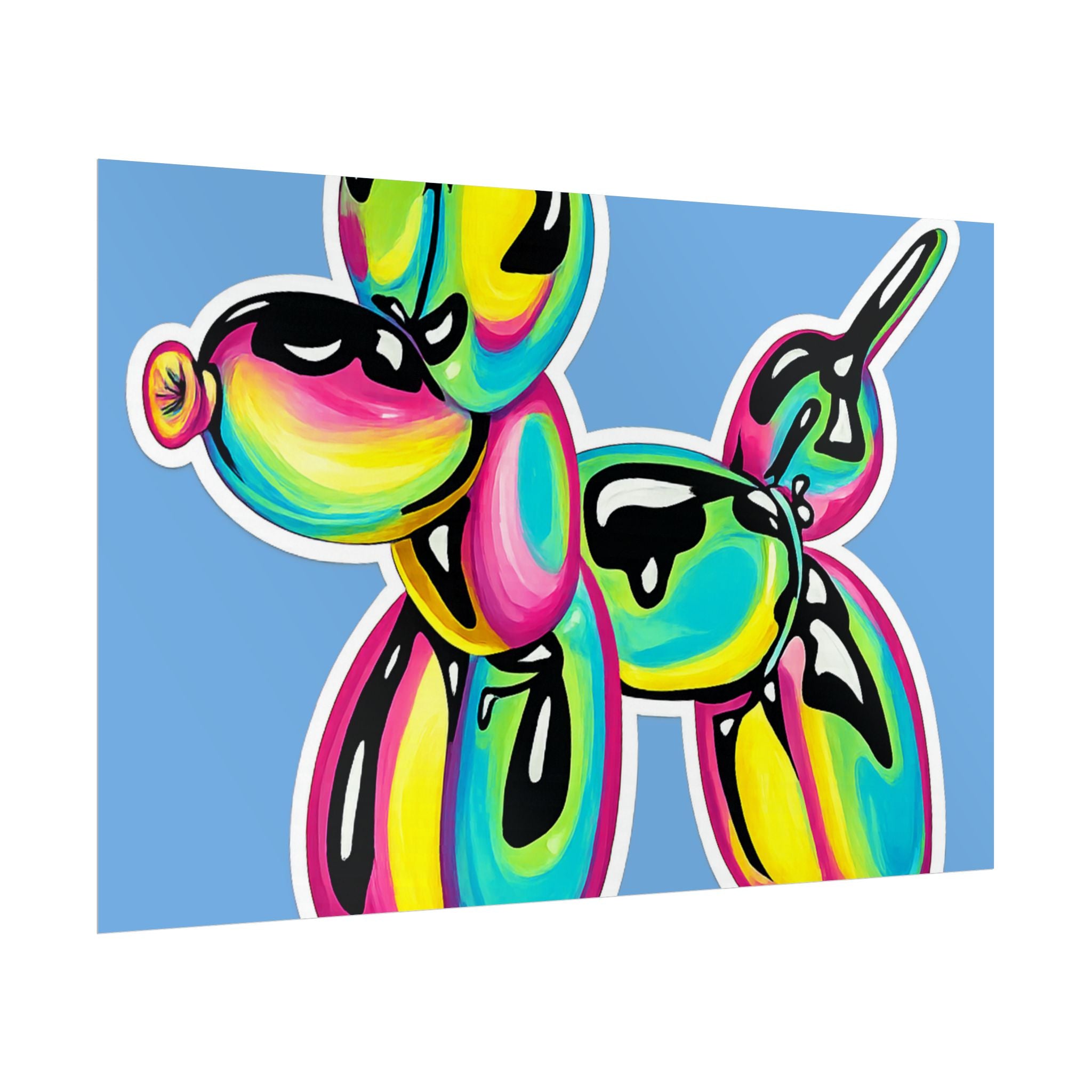 Balloon Dog Poster — Neon Art Print on Blue Background