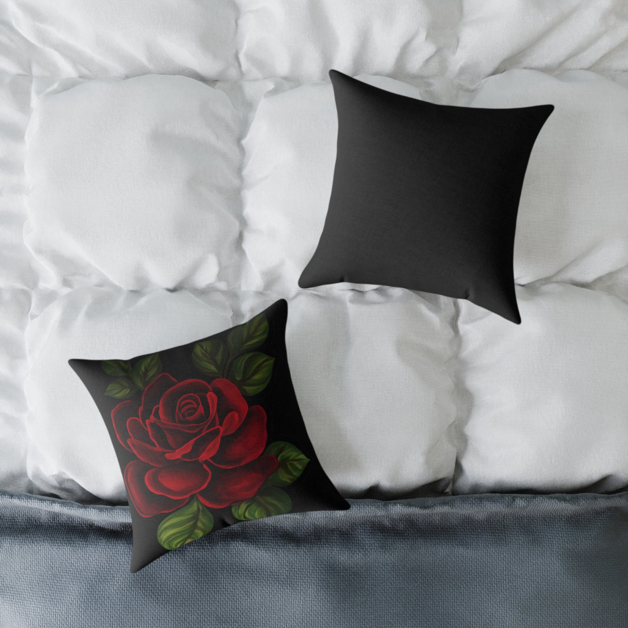 Red Rose Floral Throw Pillow — Square Canvas Decorative Pillow