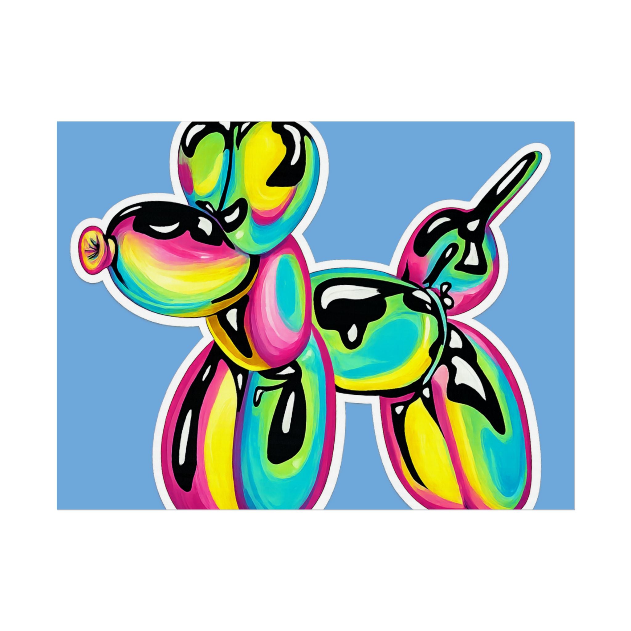 Balloon Dog Poster — Neon Art Print on Blue Background