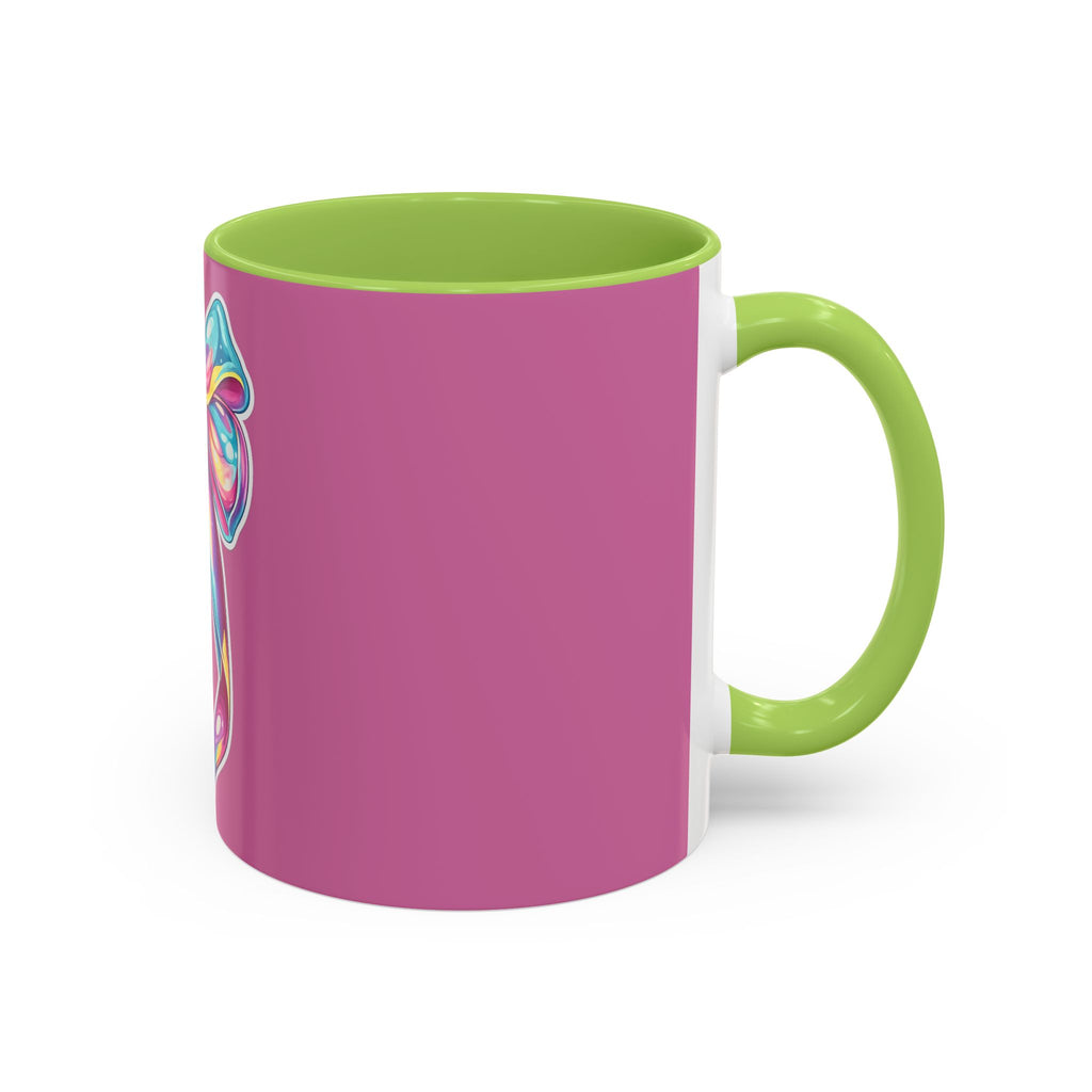 Pink Accent Coffee Mug with Rainbow Bow – Cute Gift Mug for Her