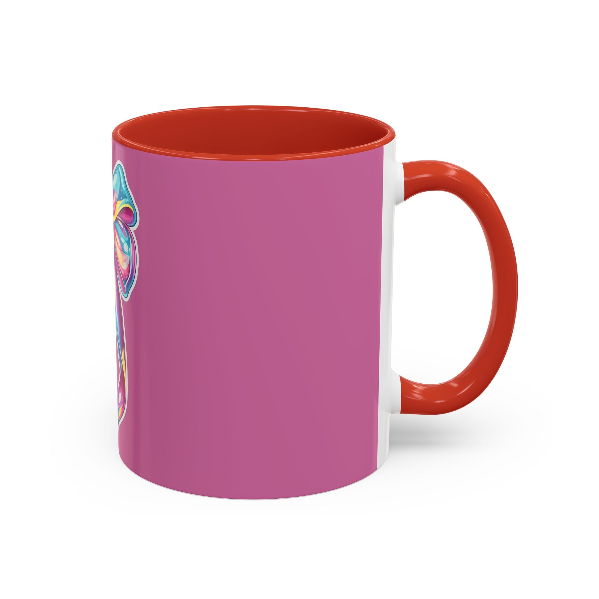 Pink Accent Coffee Mug with Rainbow Bow – Cute Gift Mug for Her
