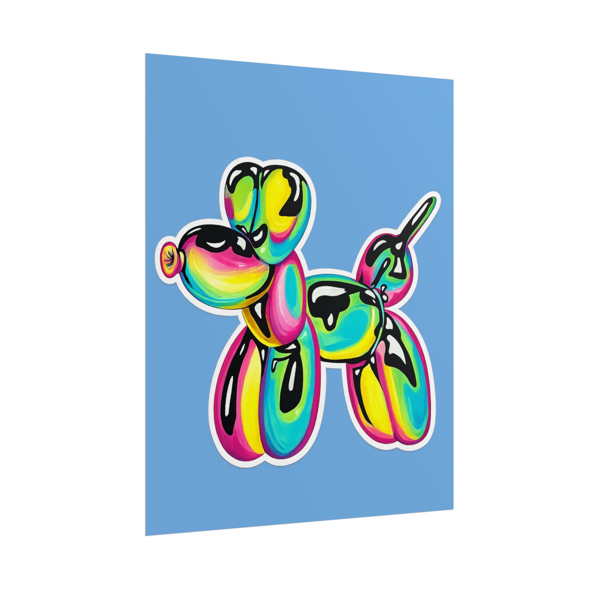 Balloon Dog Poster — Neon Art Print on Blue Background