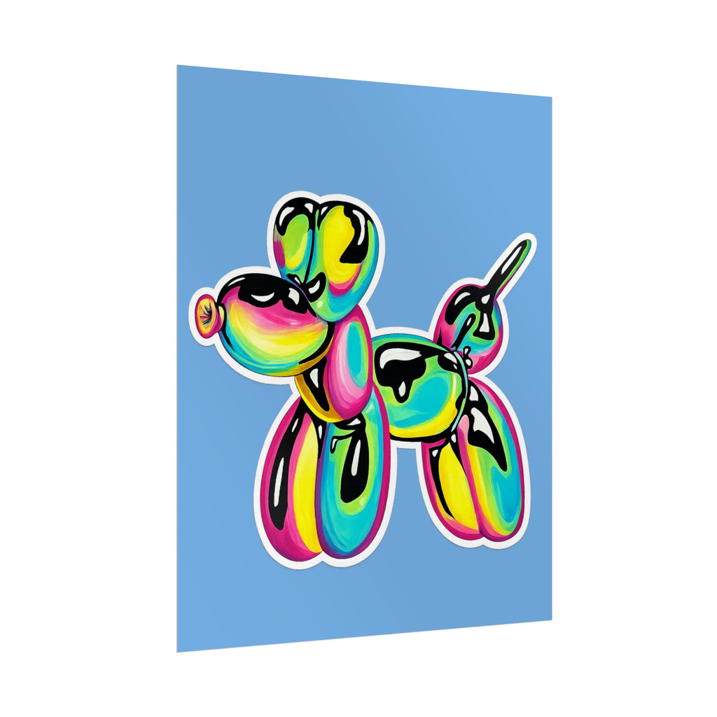 Balloon Dog Poster — Neon Art Print on Blue Background