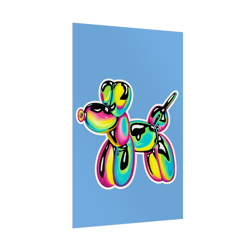 Balloon Dog Poster — Neon Art Print on Blue Background
