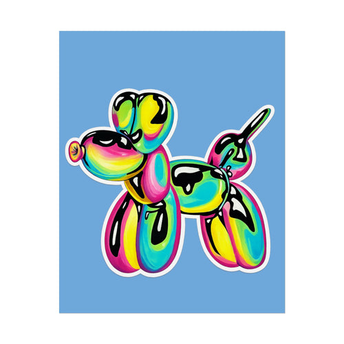 Balloon Dog Poster — Neon Art Print on Blue Background