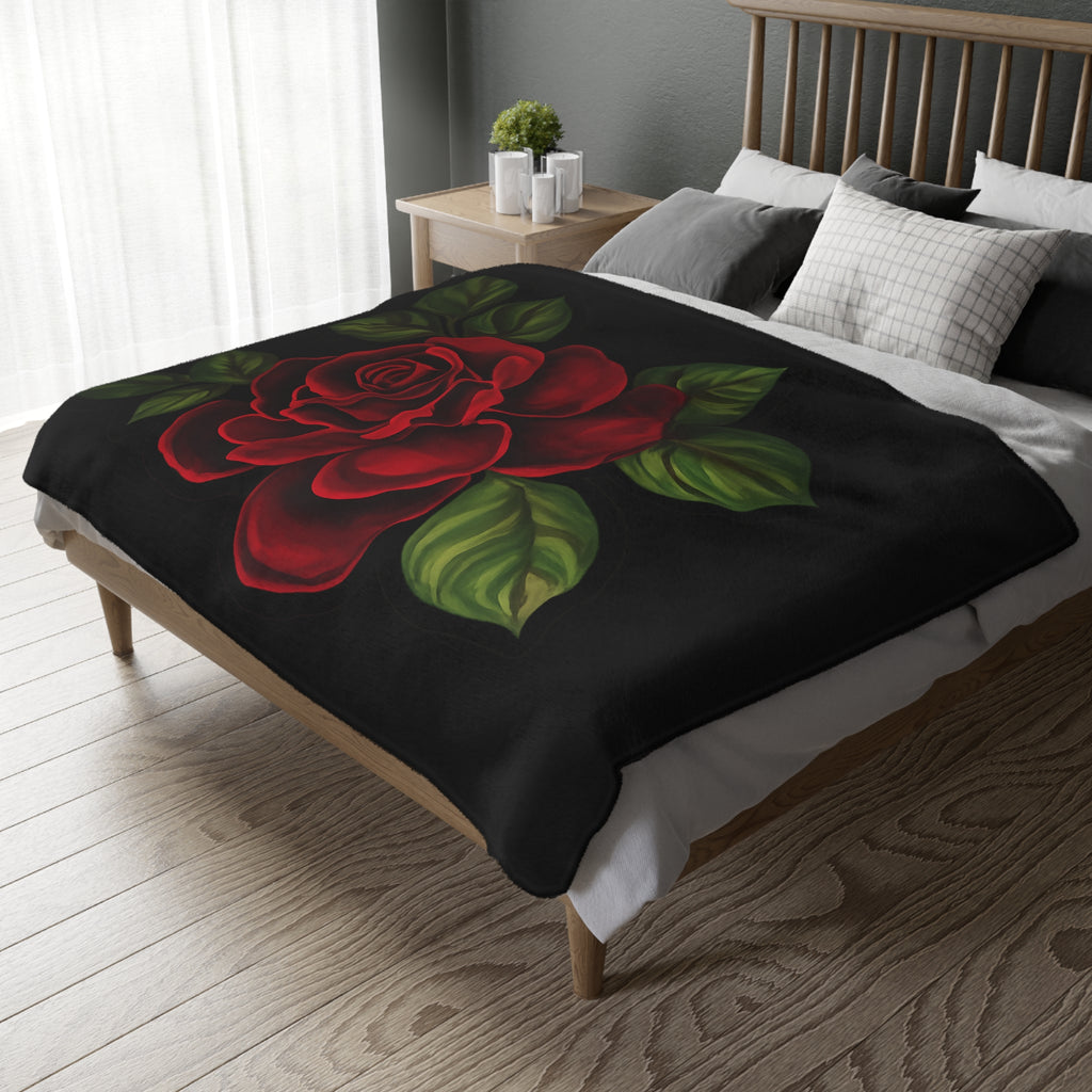 Red Rose Velvet Microfiber Blanket – Soft Two-Sided Floral Throw