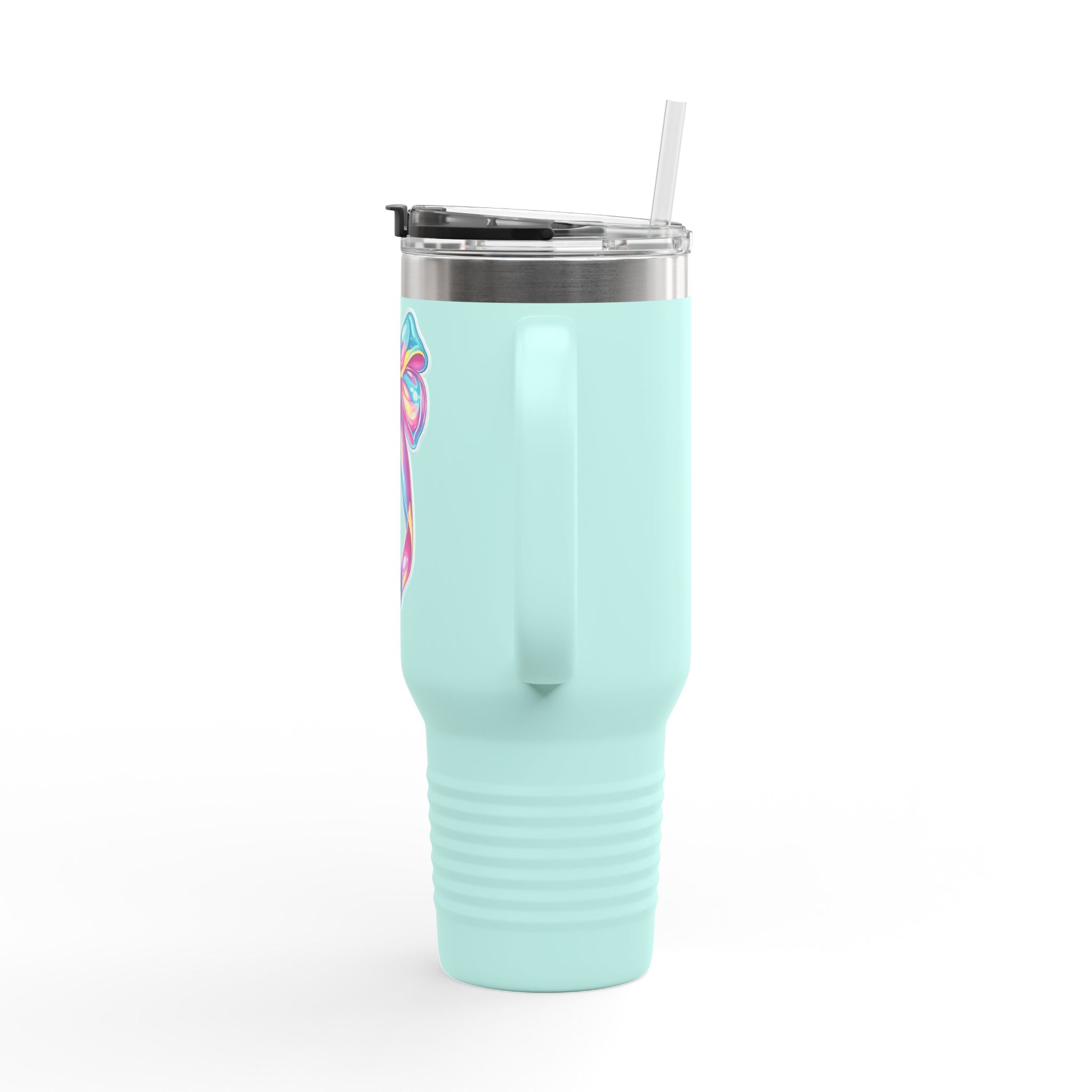 40oz Insulated Travel Mug — Iridescent Rainbow Gift Bow Design