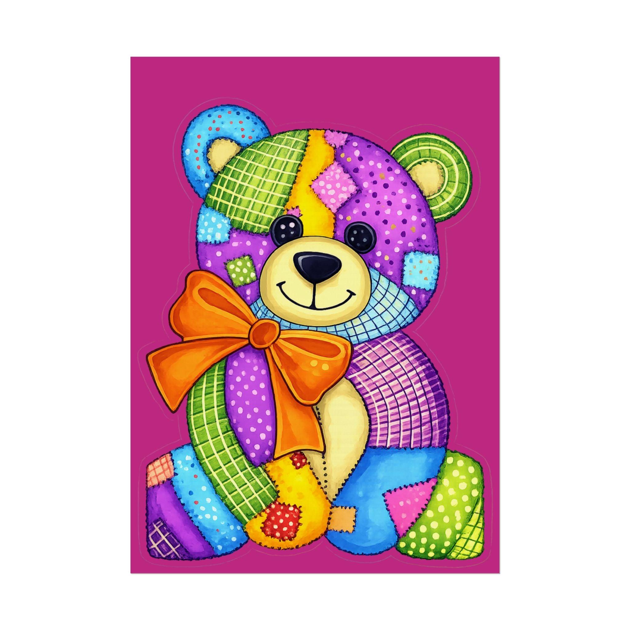 Teddy Bear Patchwork Rolled Poster – Colorful Nursery Wall Art for Kids, Baby Shower Gift