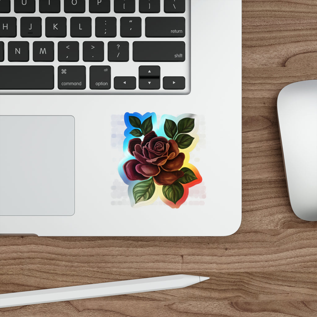 Holographic Rose Die-Cut Sticker — Iridescent Floral Skateboard Decal
