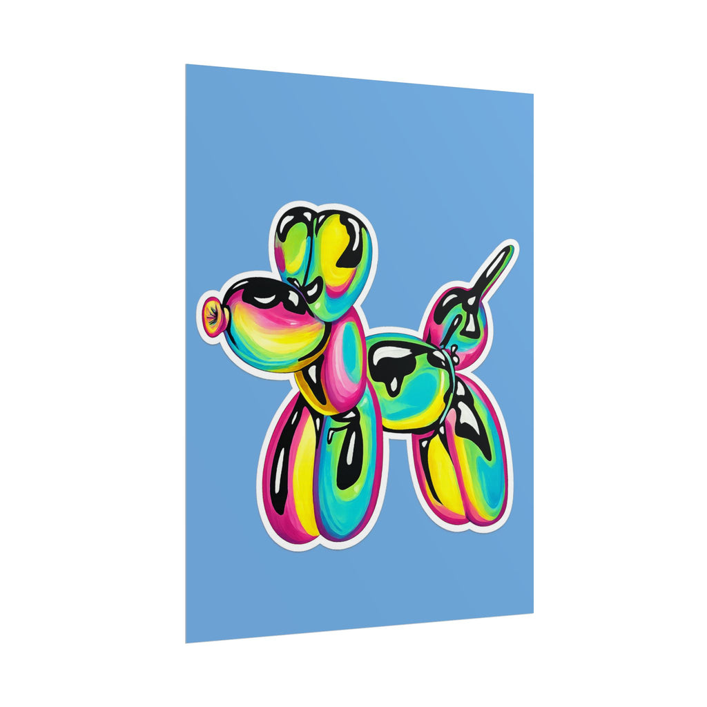 Balloon Dog Poster — Neon Art Print on Blue Background