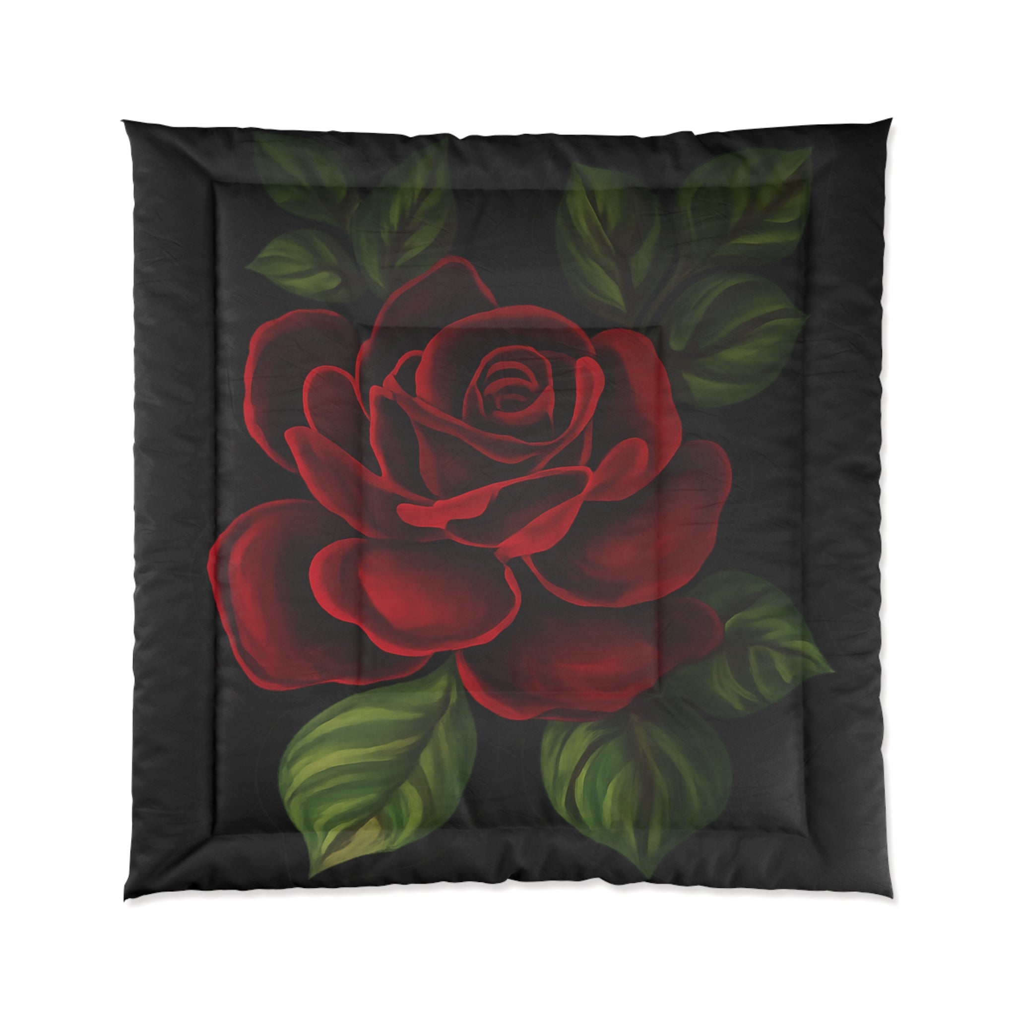 Red Rose Comforter – Bold Floral Bedding, Black & Scarlet Bedroom Decor