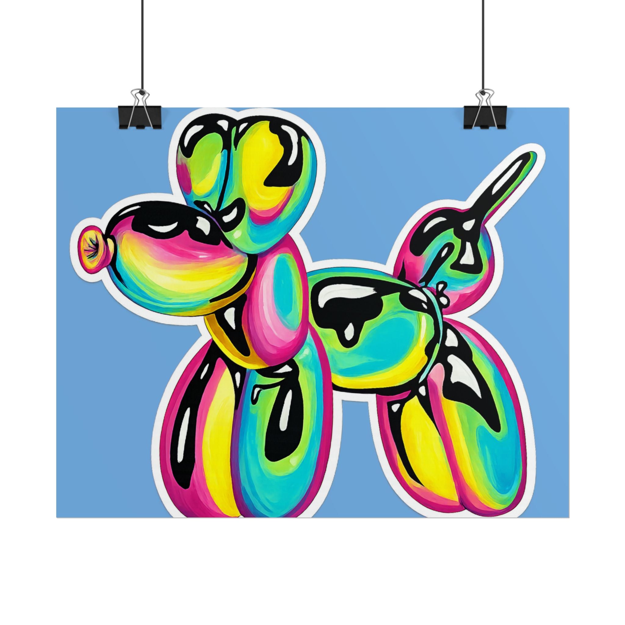 Balloon Dog Poster — Neon Art Print on Blue Background