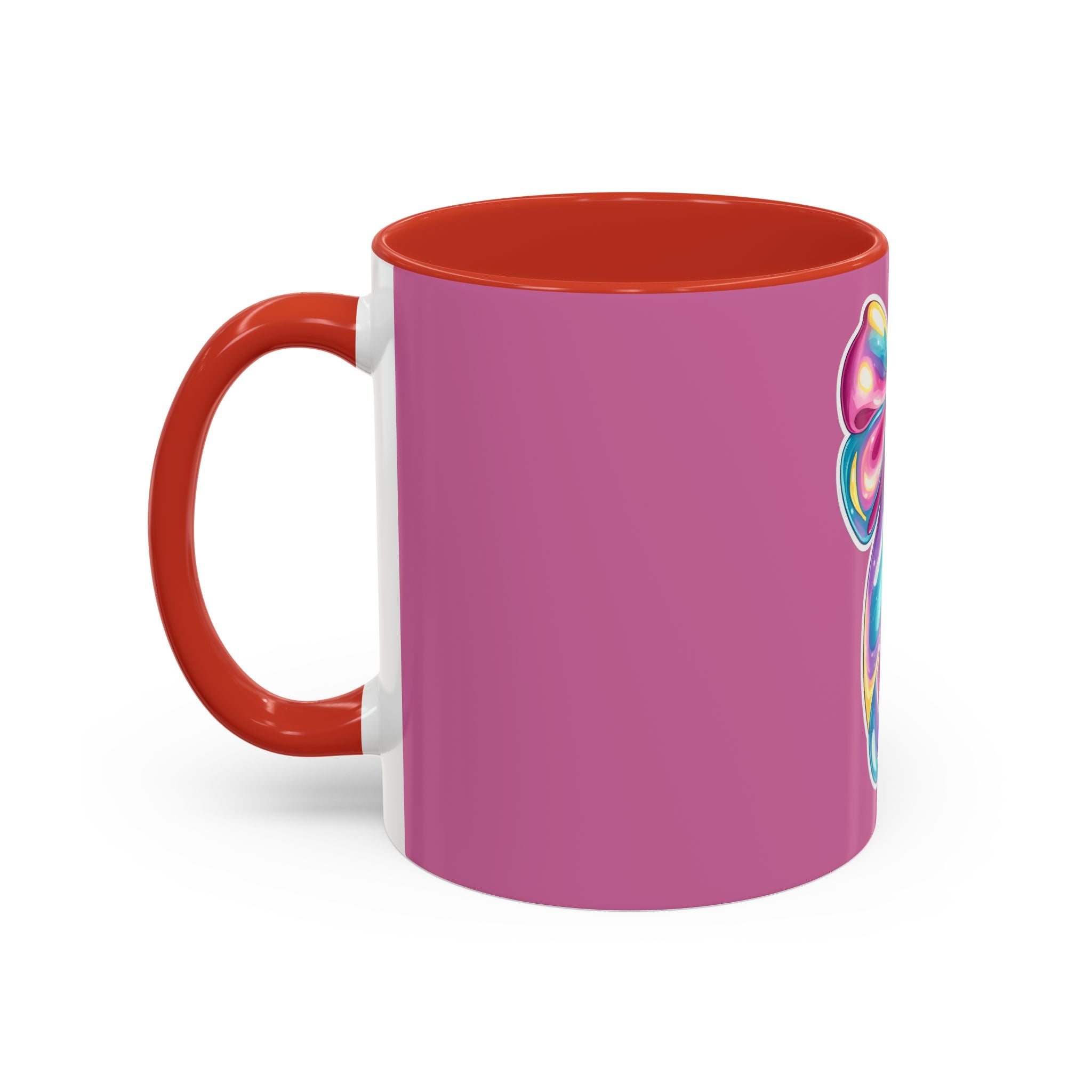 Pink Accent Coffee Mug with Rainbow Bow – Cute Gift Mug for Her