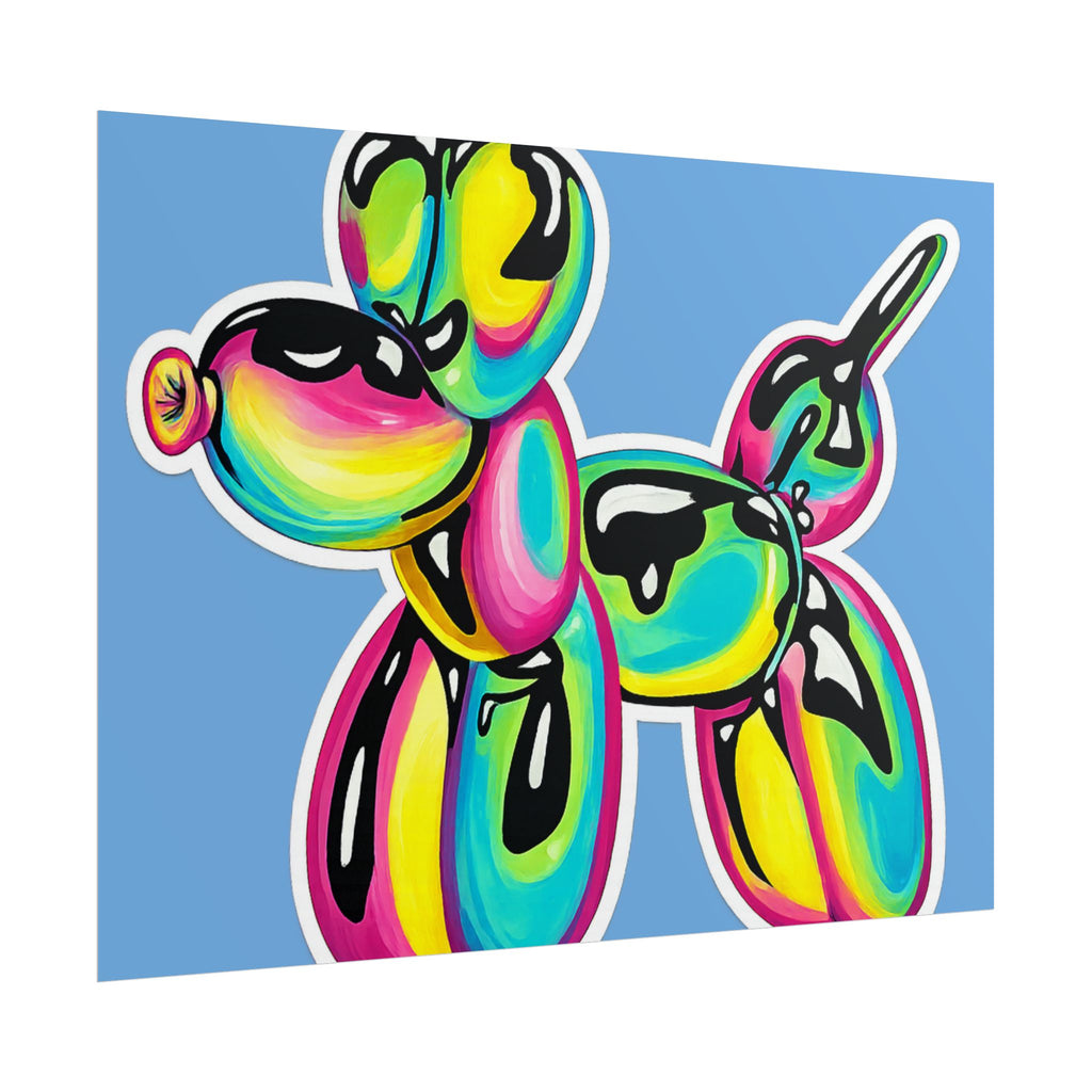 Balloon Dog Poster — Neon Art Print on Blue Background
