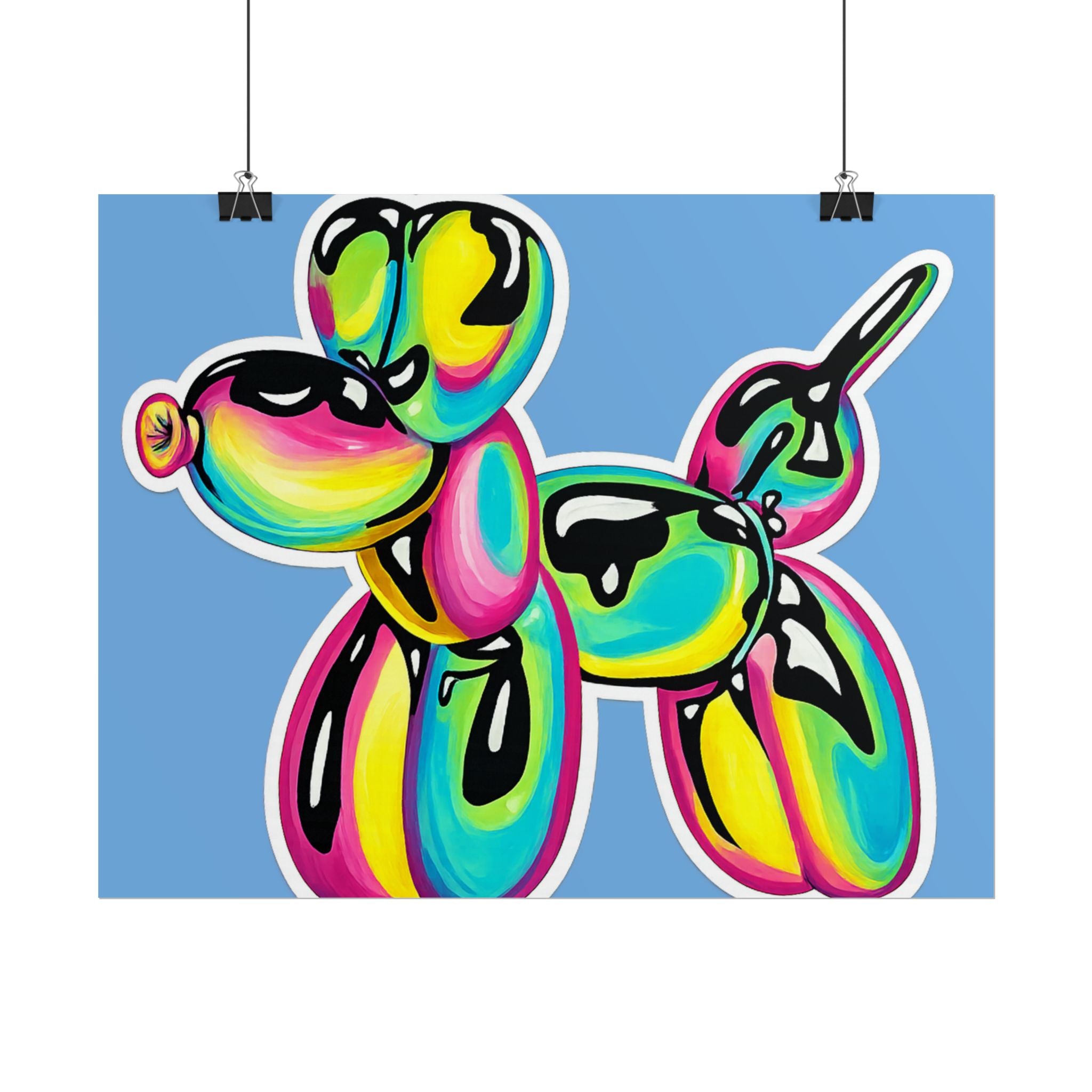 Balloon Dog Poster — Neon Art Print on Blue Background